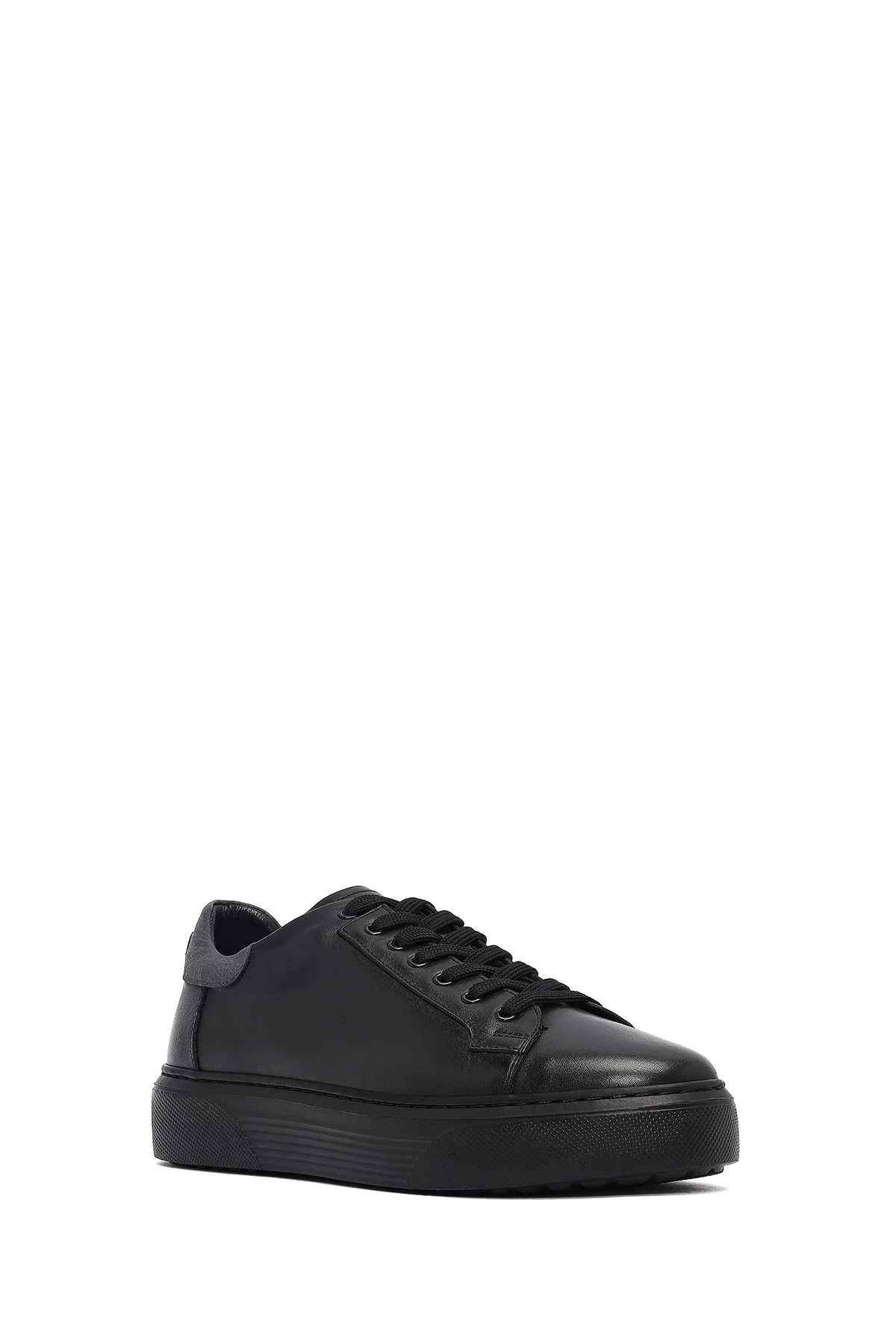 Erkek Siyah Bağcıklı Kalın Tabanlı Deri Sneaker - Image 6