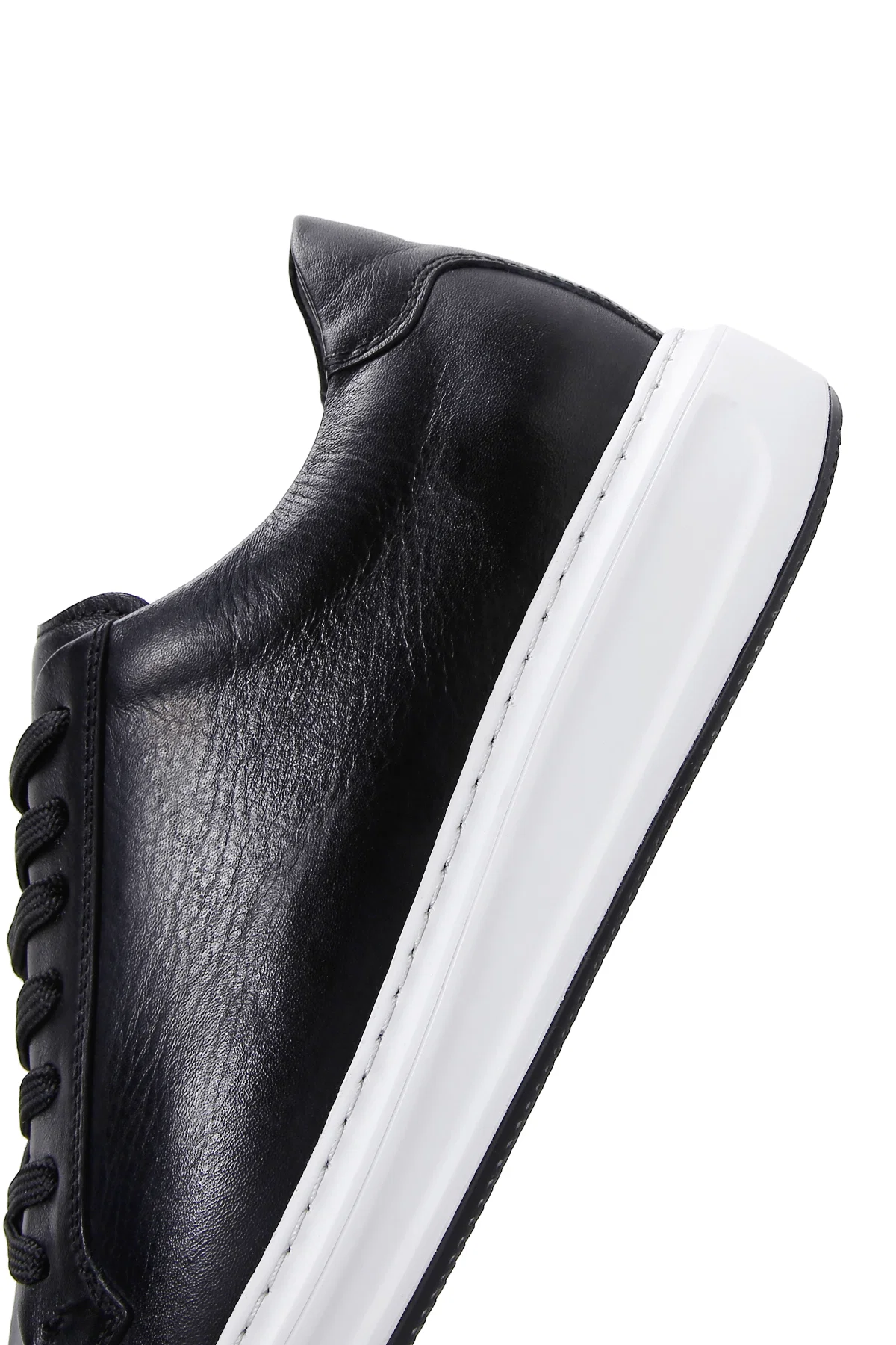 Erkek Siyah Bağcıklı Deri Sneaker - Image 7