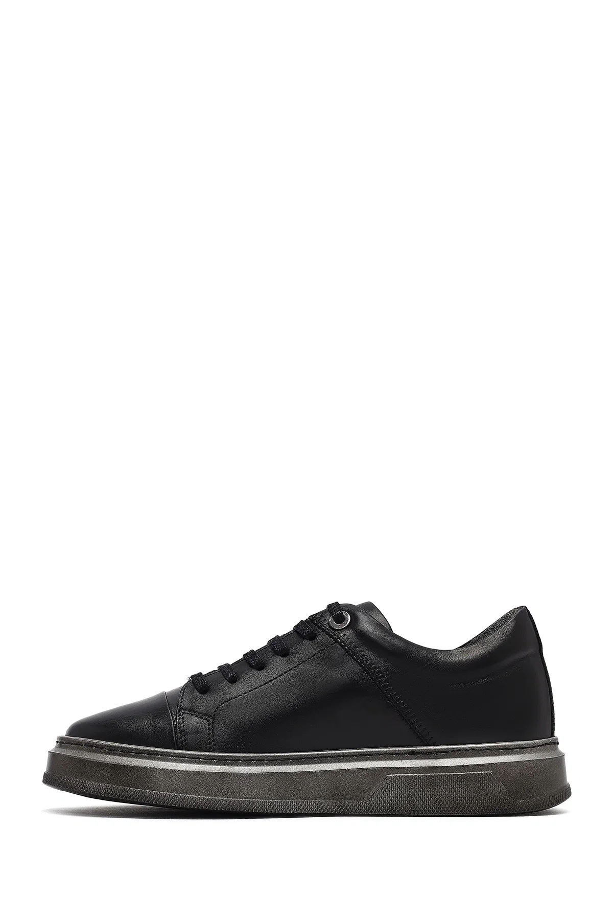 Erkek Siyah Bağcıklı Deri Sneaker - Image 2