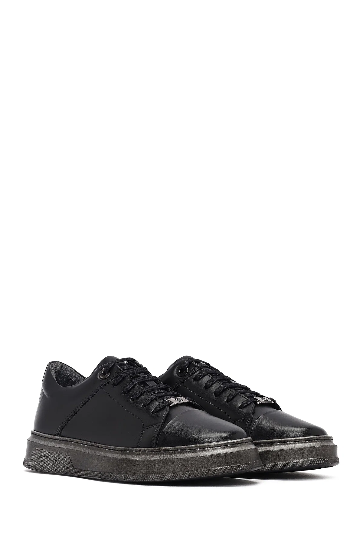 Erkek Siyah Bağcıklı Deri Sneaker - Image 3
