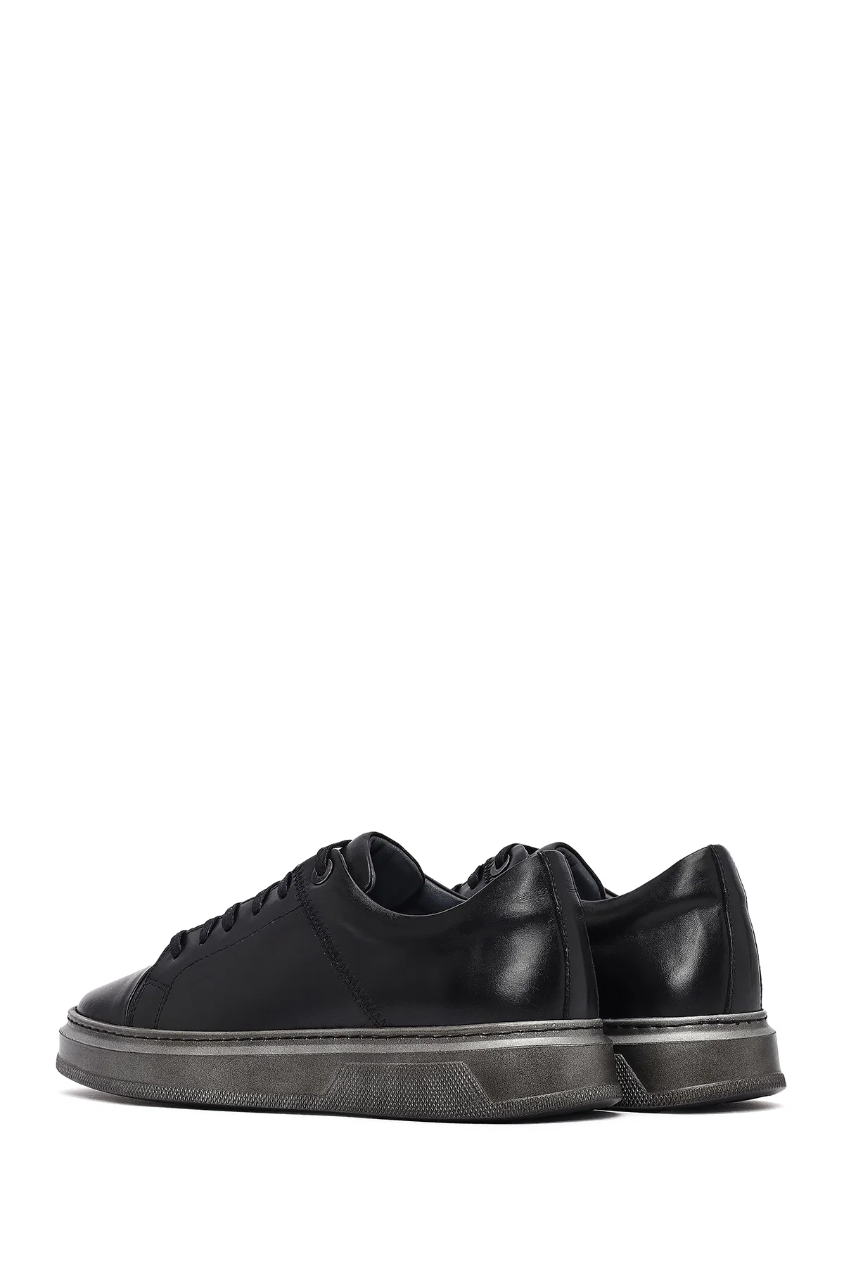 Erkek Siyah Bağcıklı Deri Sneaker - Image 5