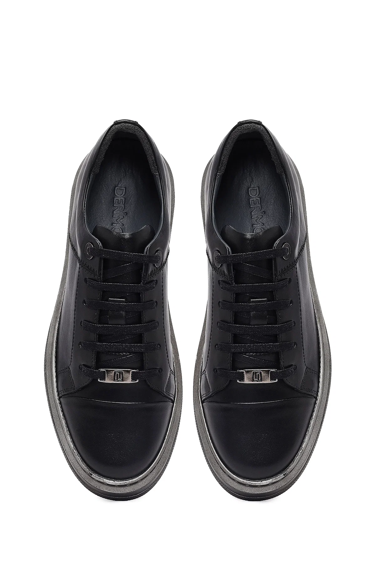 Erkek Siyah Bağcıklı Deri Sneaker - Image 7
