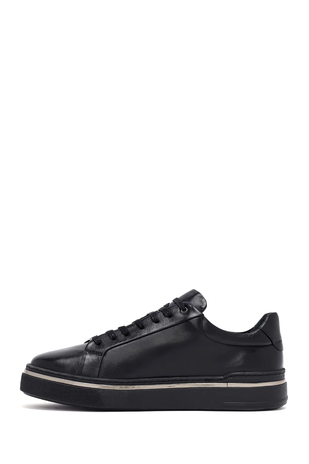 Erkek Siyah Bağcıklı Deri Sneaker - Image 2