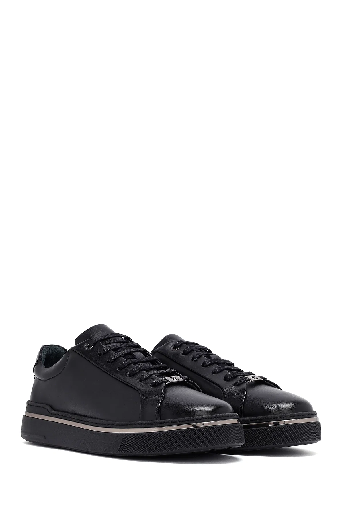 Erkek Siyah Bağcıklı Deri Sneaker - Image 3