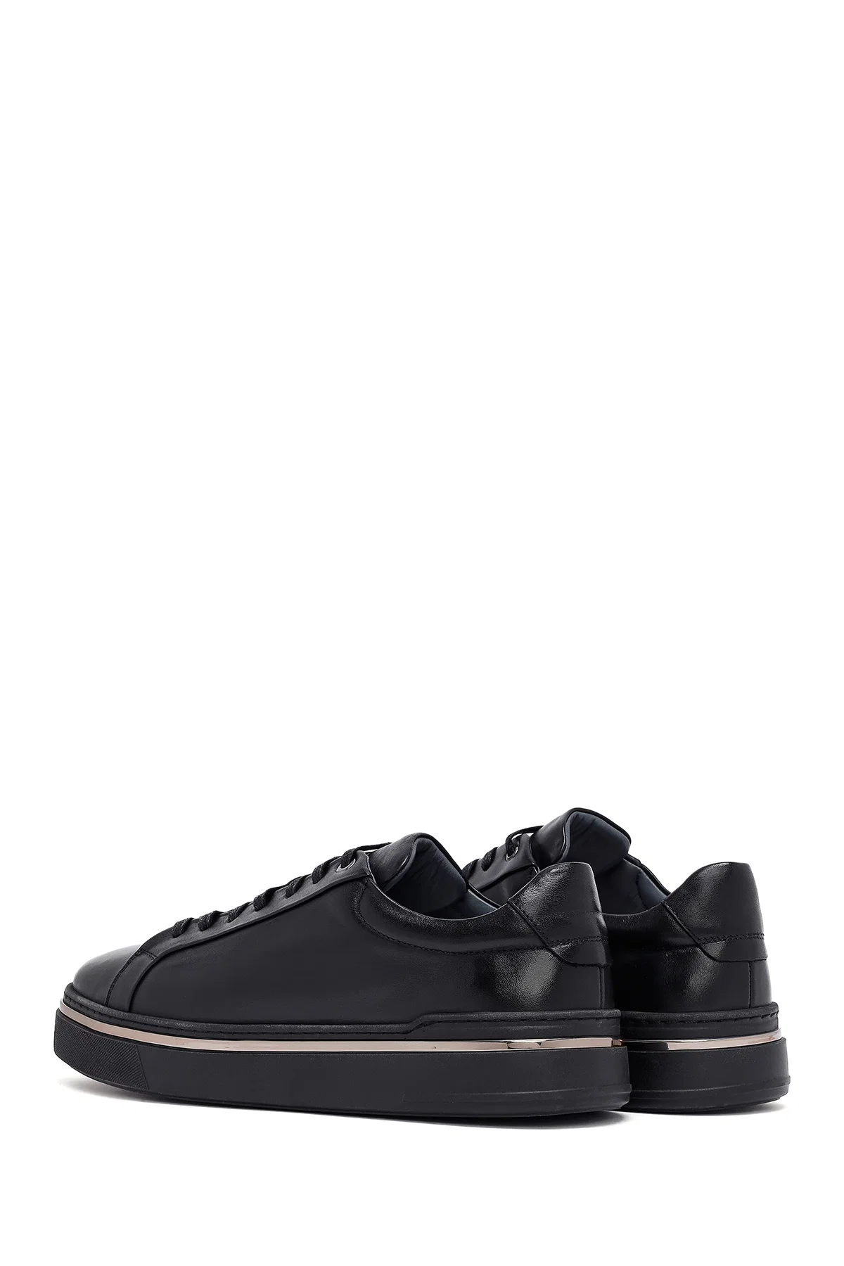 Erkek Siyah Bağcıklı Deri Sneaker - Image 5