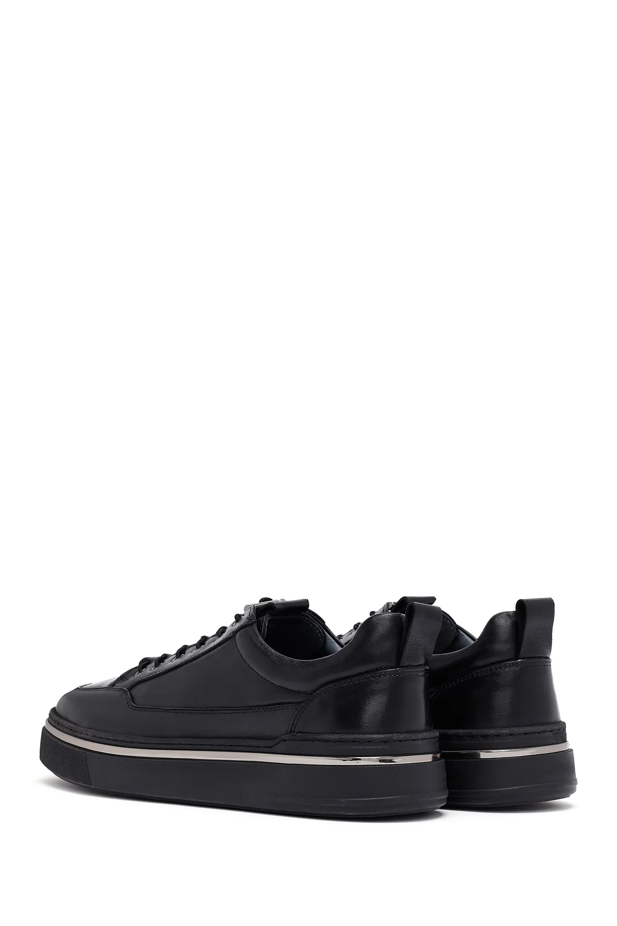 Erkek Siyah Bağcıklı Deri Sneaker - Image 5
