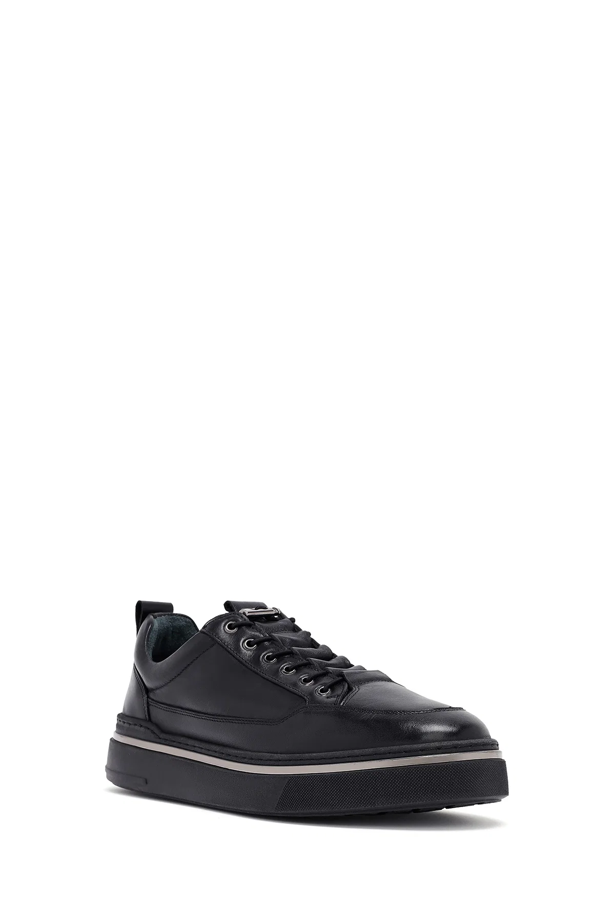Erkek Siyah Bağcıklı Deri Sneaker - Image 6