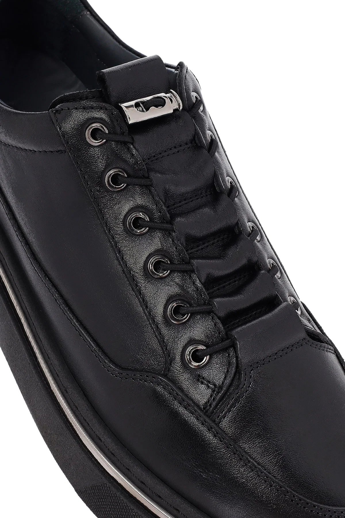 Erkek Siyah Bağcıklı Deri Sneaker - Image 9