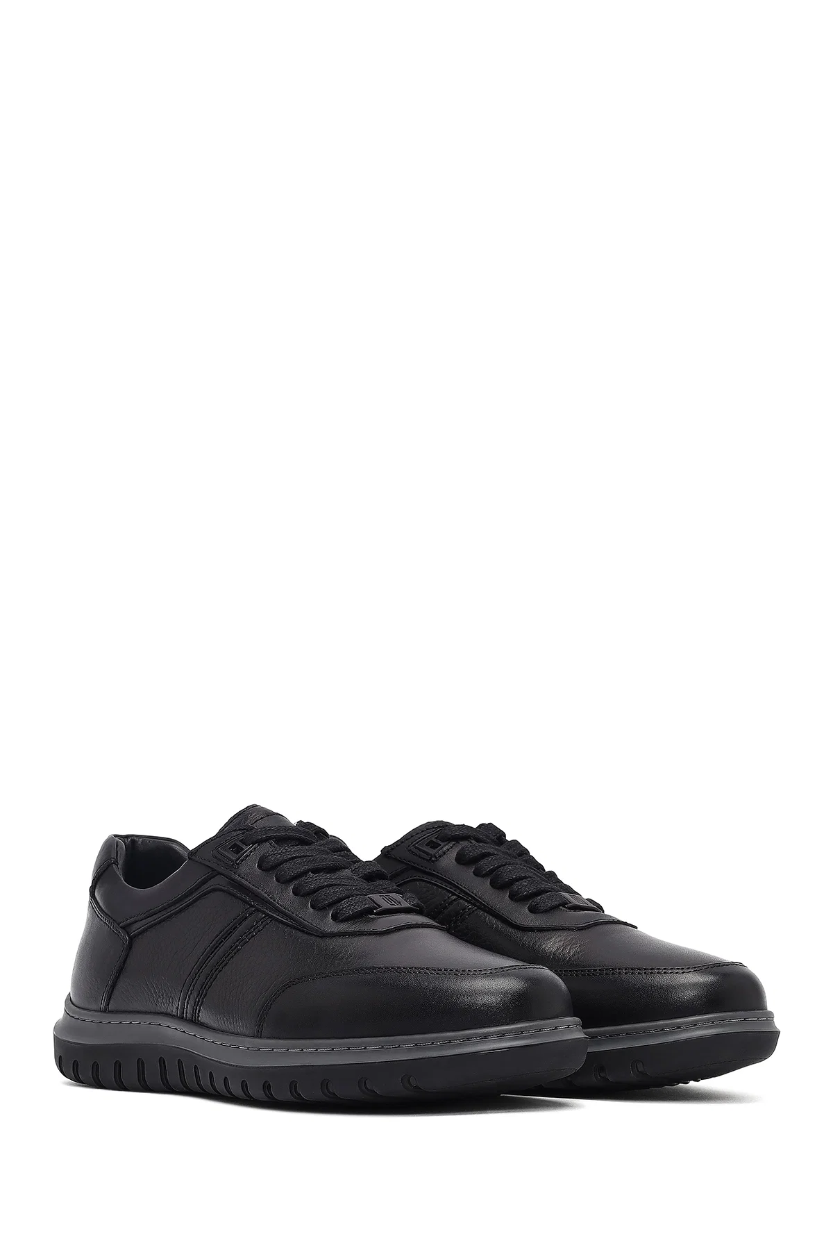 Erkek Siyah Bağcıklı Deri Sneaker - Image 3
