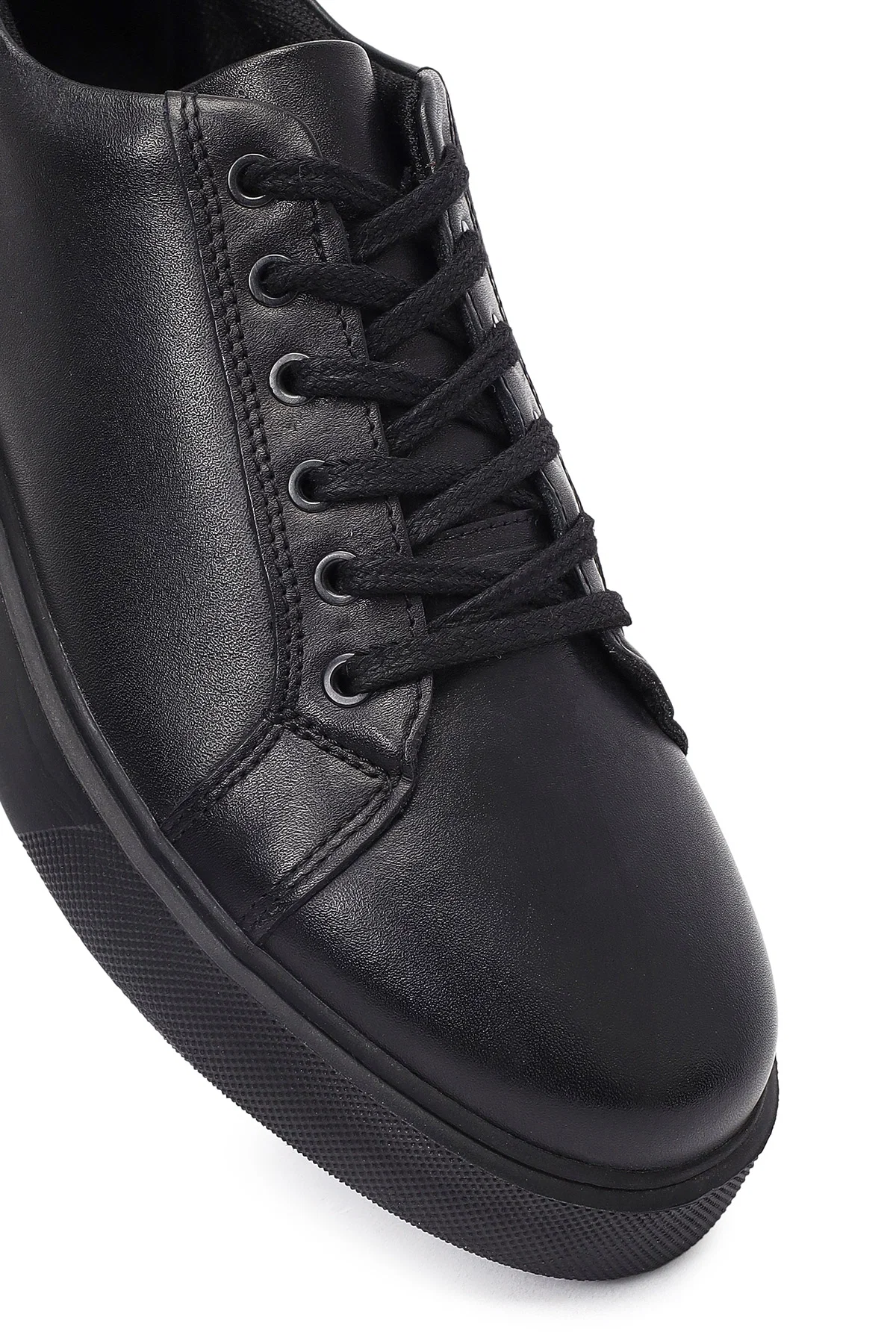 Erkek Siyah Bağcıklı Deri Sneaker - Image 9