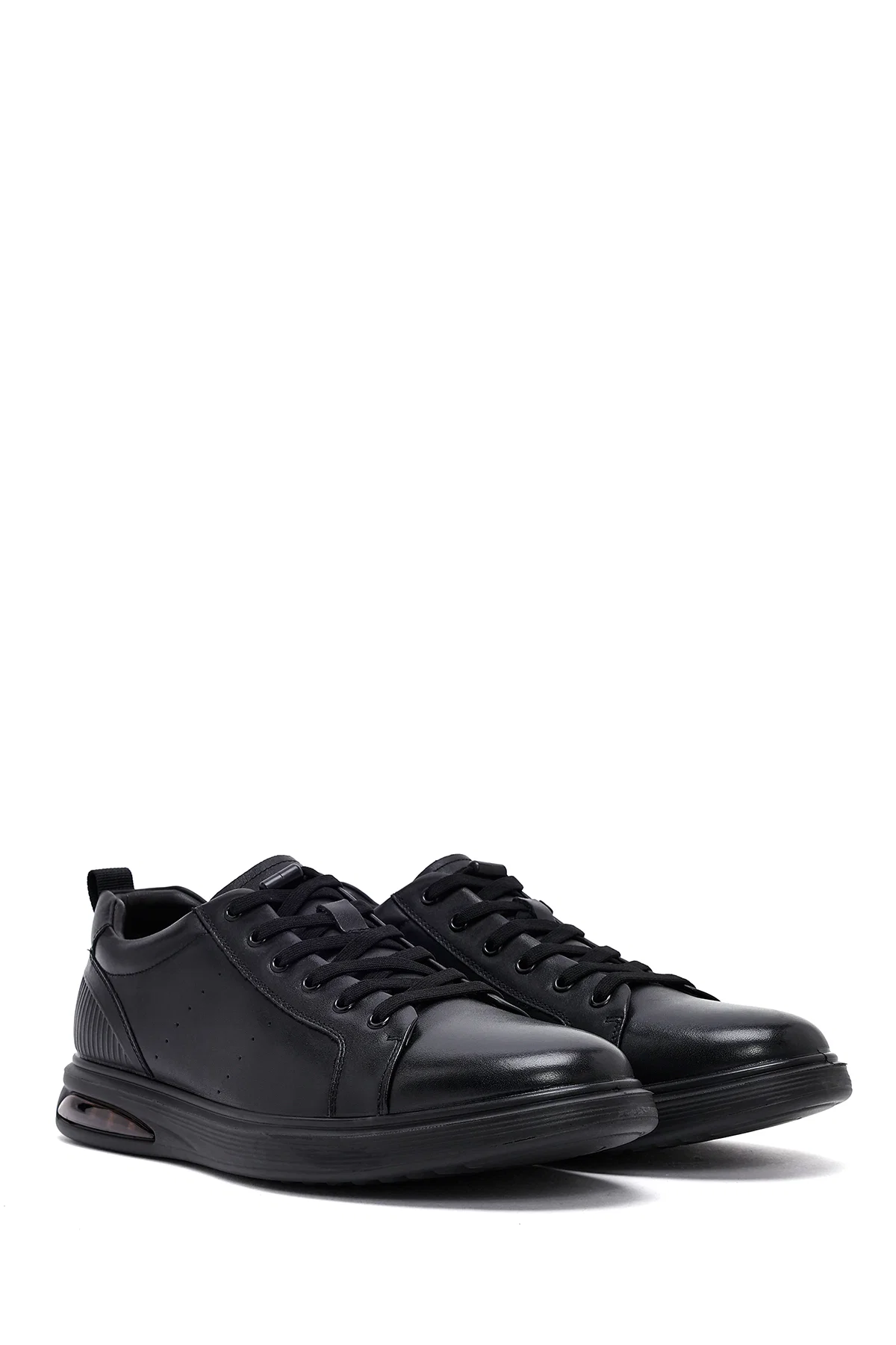 Erkek Siyah Bağcıklı Deri Sneaker - Image 3