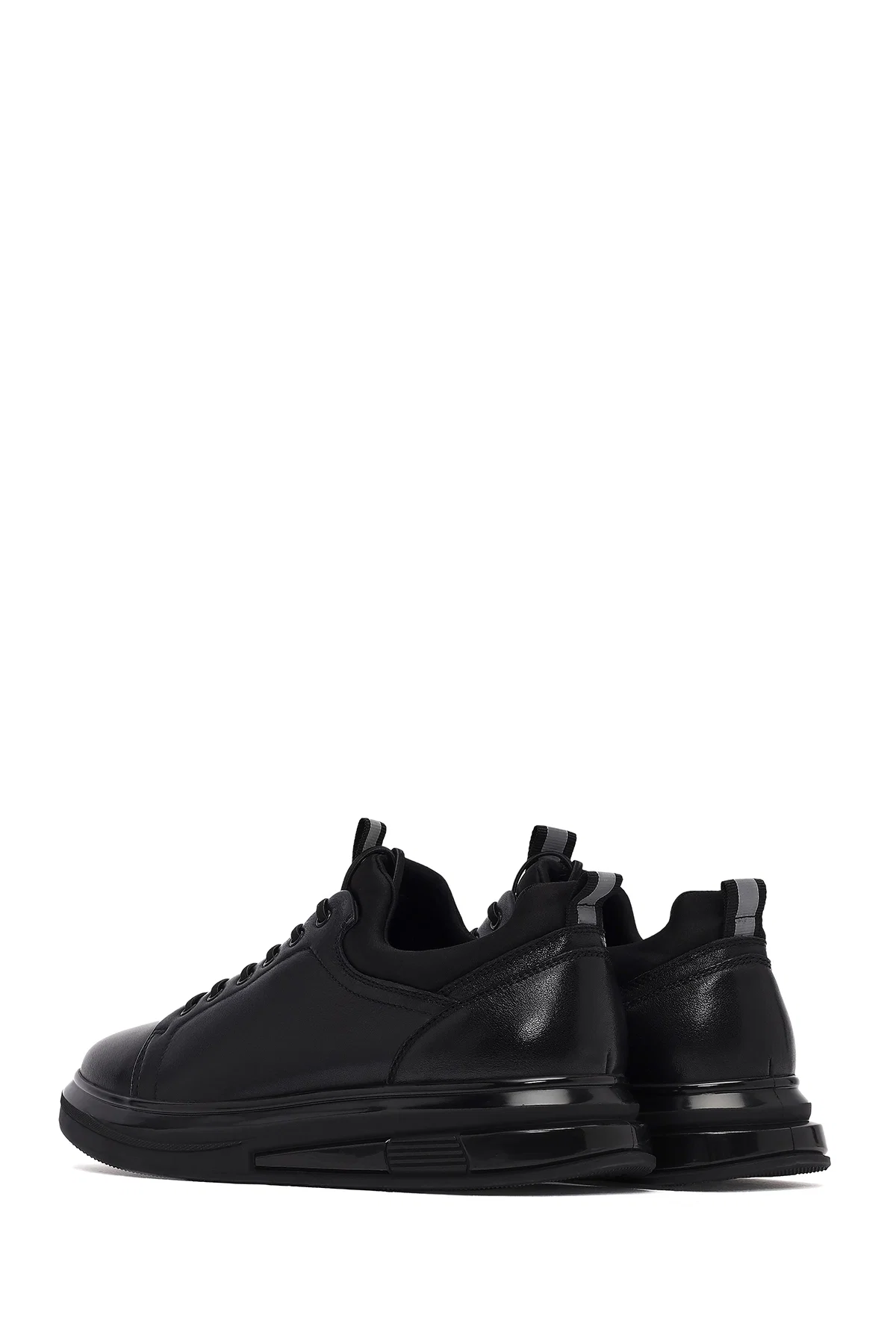 Erkek Siyah Bağcıklı Deri Sneaker - Image 5