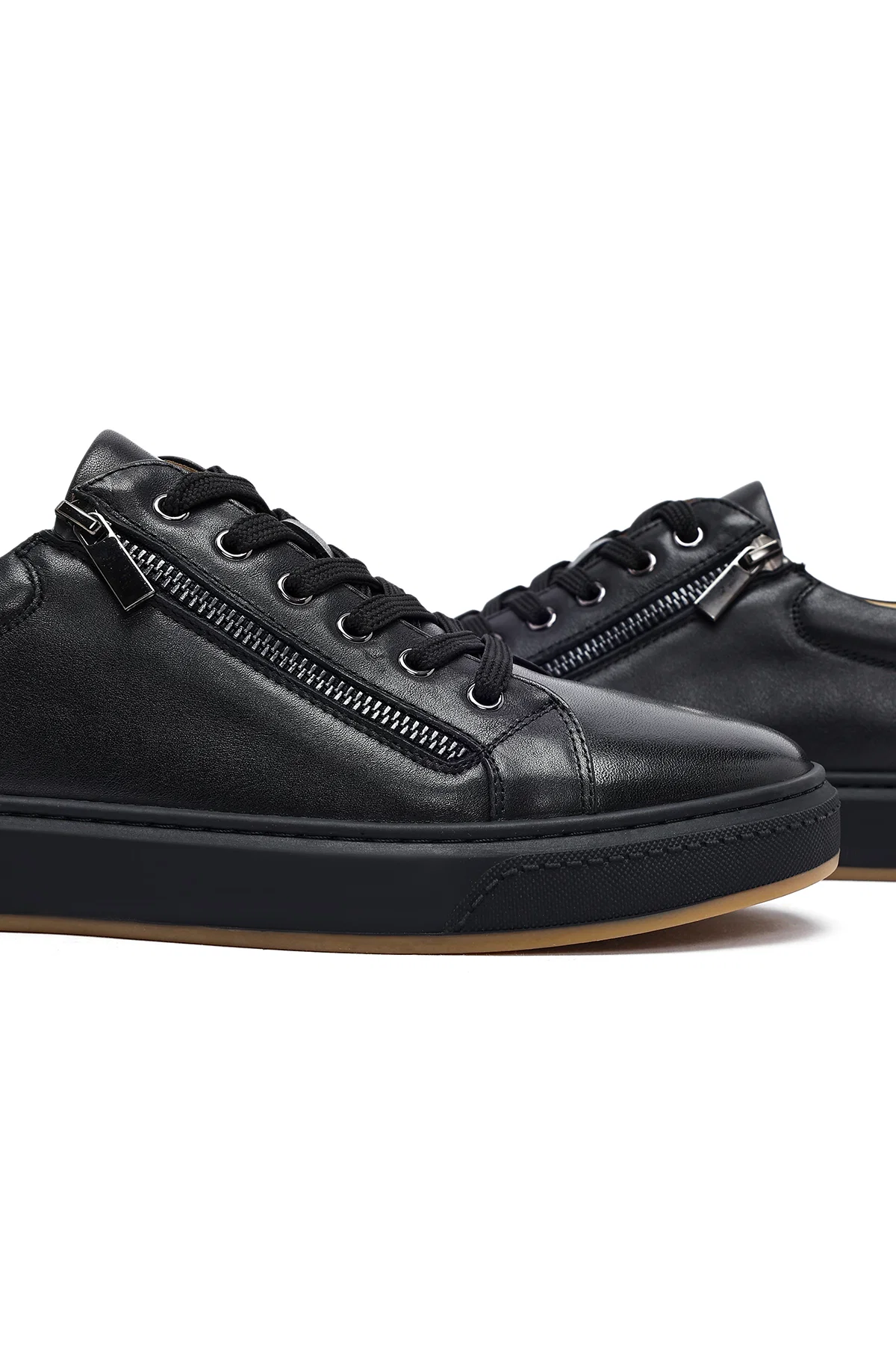 Erkek Siyah Bağcıklı Deri Sneaker - Image 8