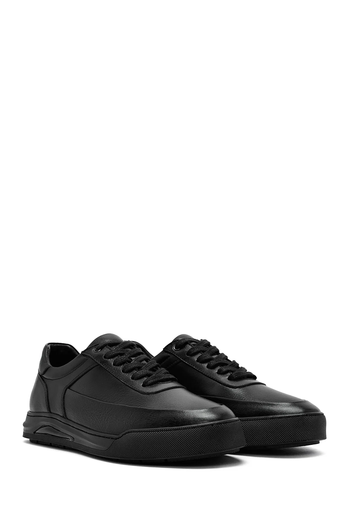 Erkek Siyah Bağcıklı Deri Sneaker - Image 3