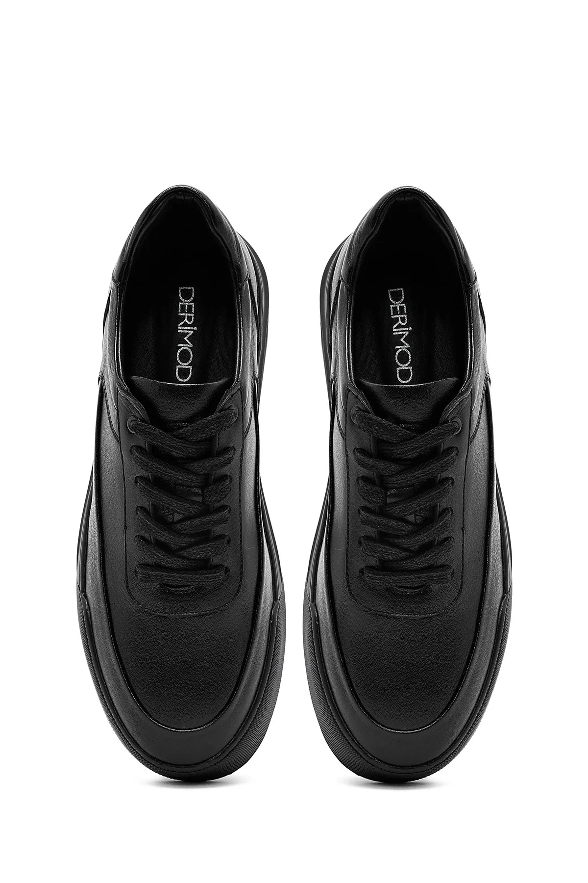 Erkek Siyah Bağcıklı Deri Sneaker - Image 7