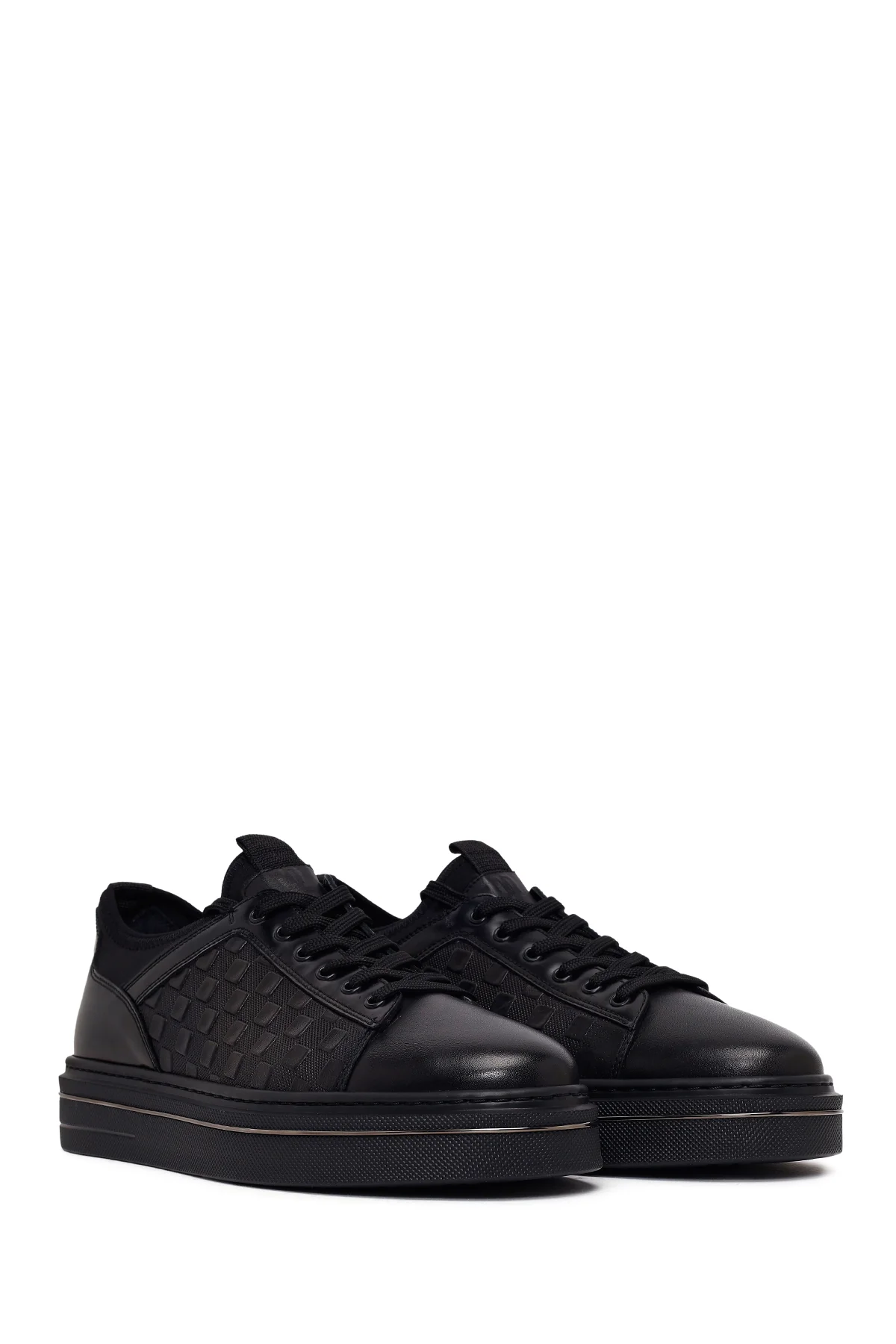 Erkek Siyah Bağcıklı Deri Sneaker - Image 2