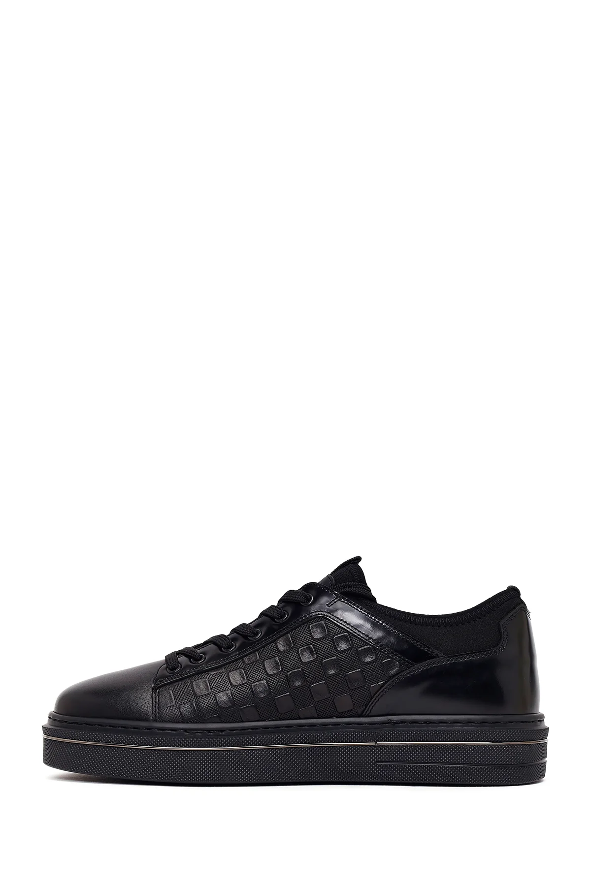 Erkek Siyah Bağcıklı Deri Sneaker - Image 3
