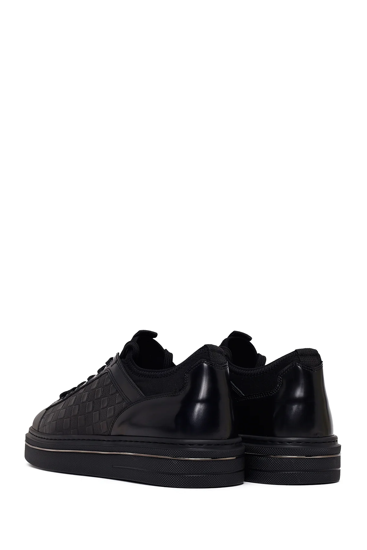 Erkek Siyah Bağcıklı Deri Sneaker - Image 6
