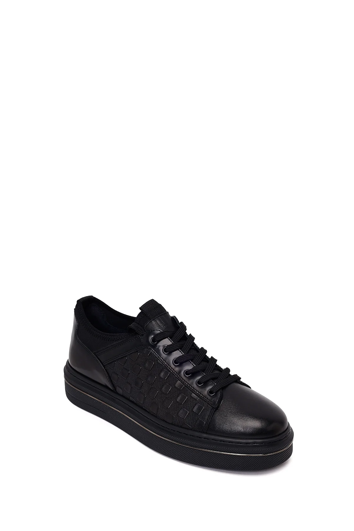 Erkek Siyah Bağcıklı Deri Sneaker - Image 7