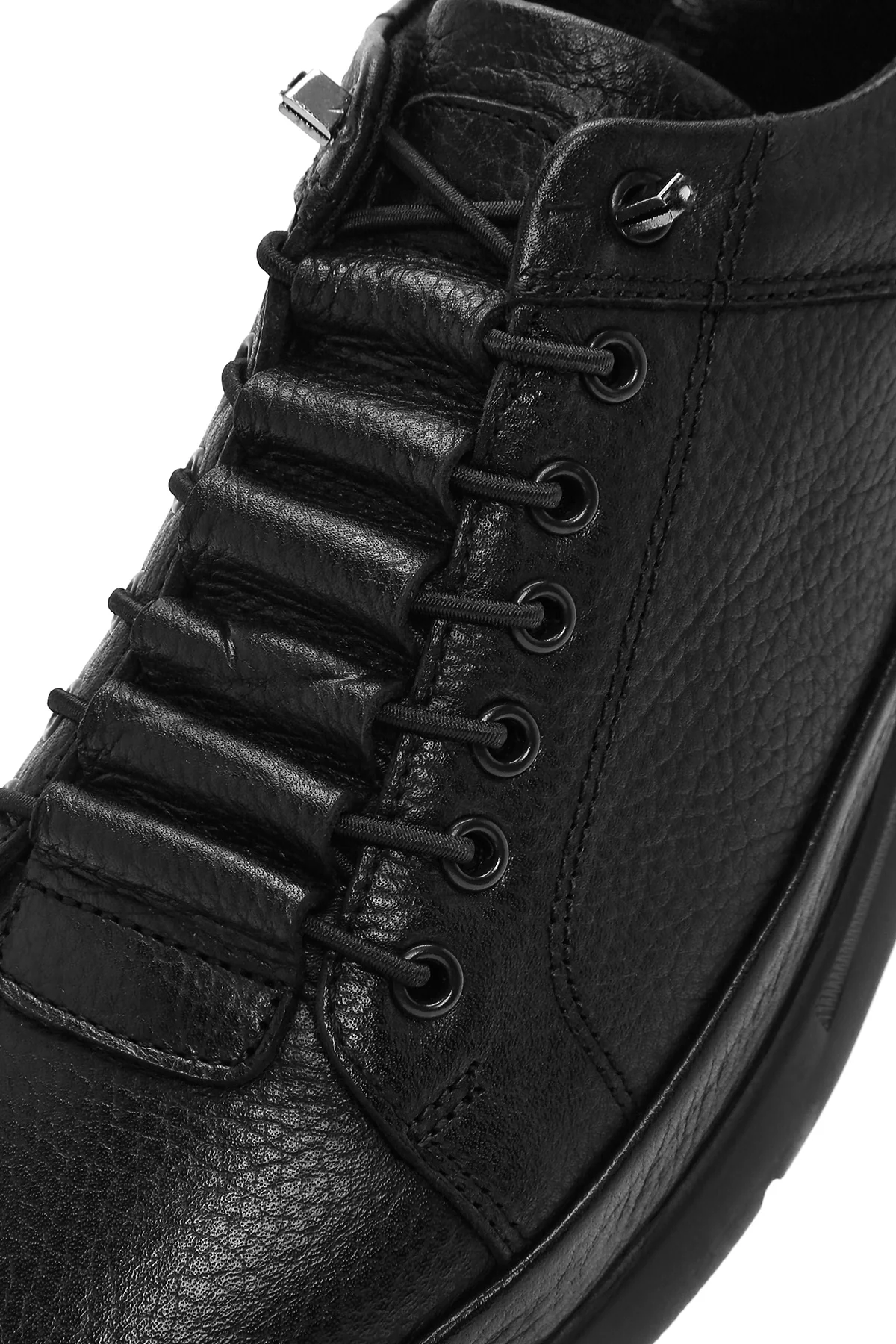 Erkek Siyah Bağcıklı Deri Sneaker - Image 10