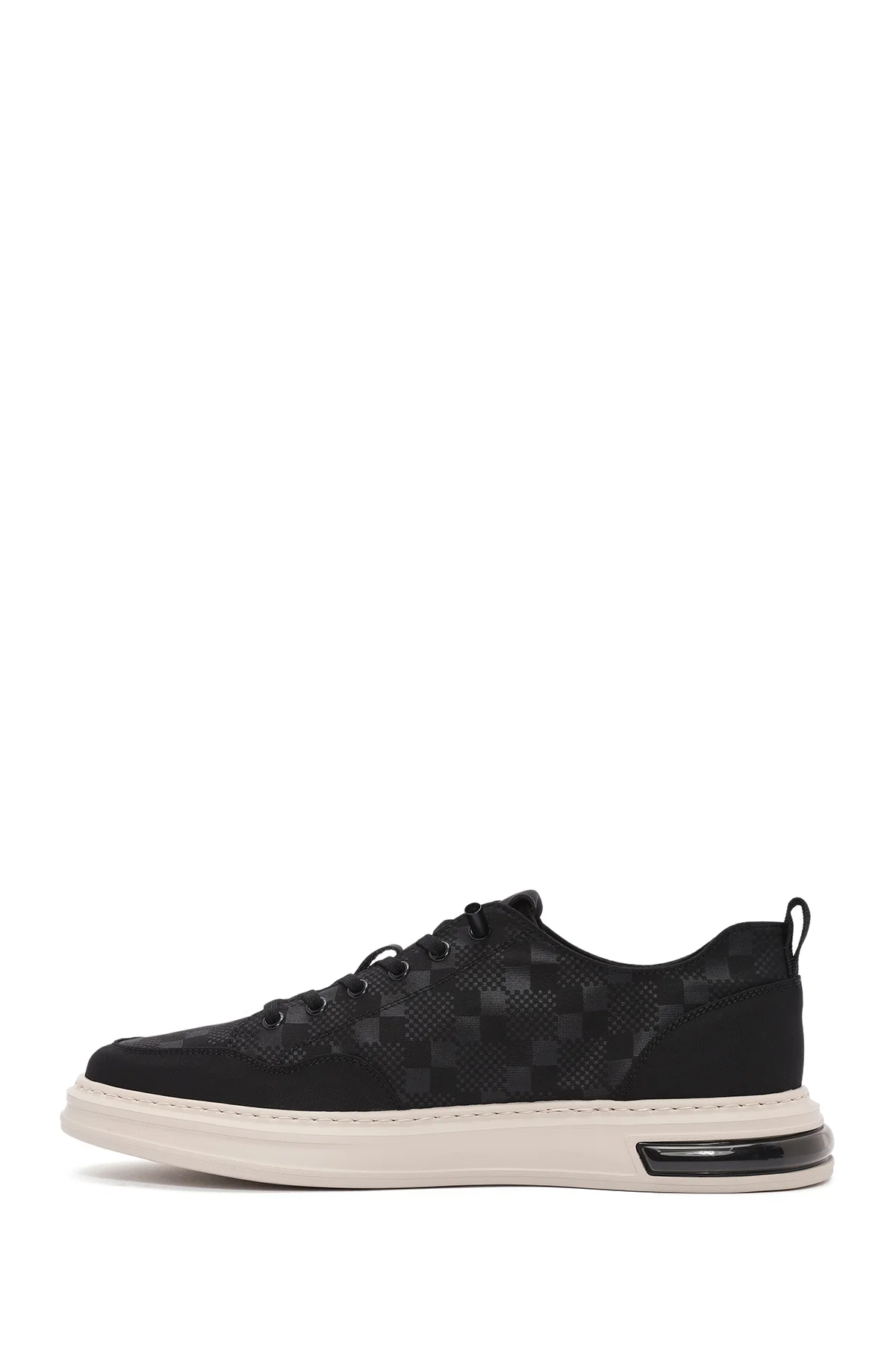 Erkek Siyah Bağcıklı Desenli Kumaş Sneaker - Image 2