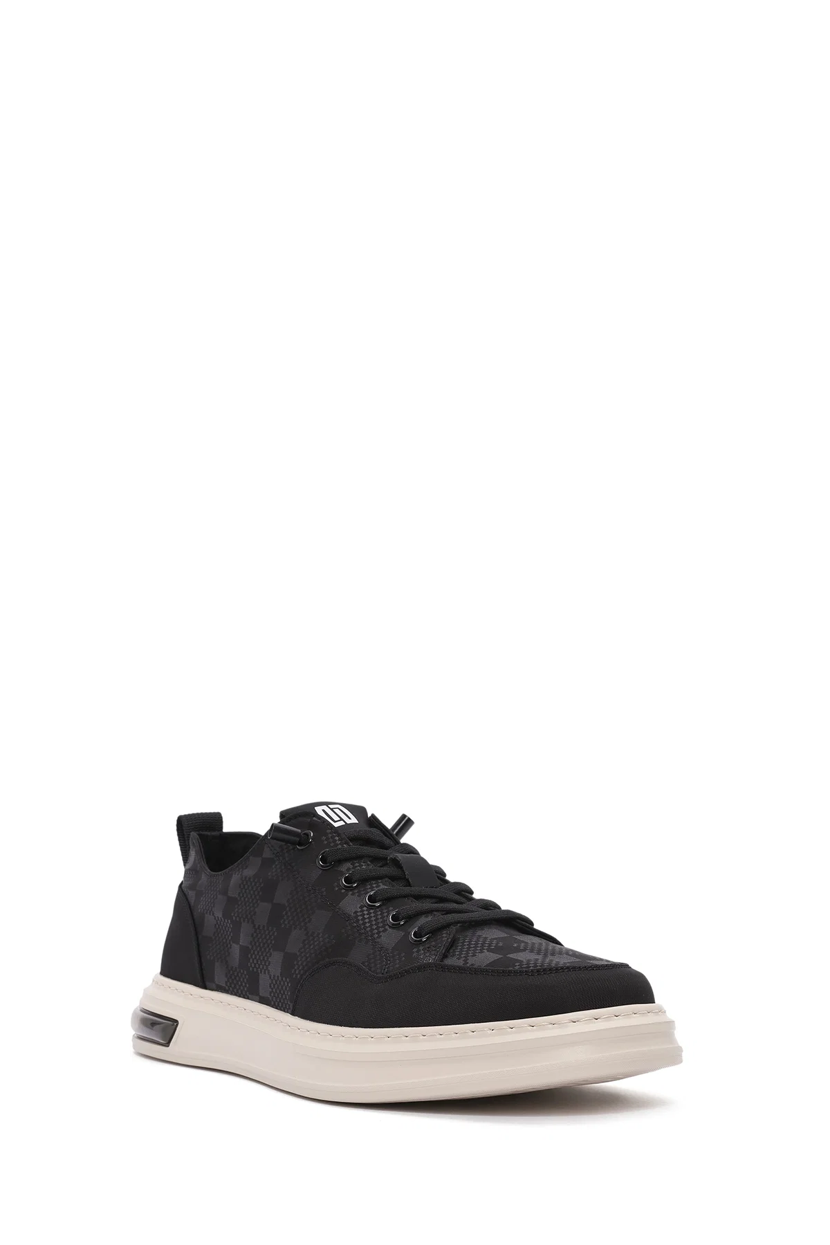 Erkek Siyah Bağcıklı Desenli Kumaş Sneaker - Image 6