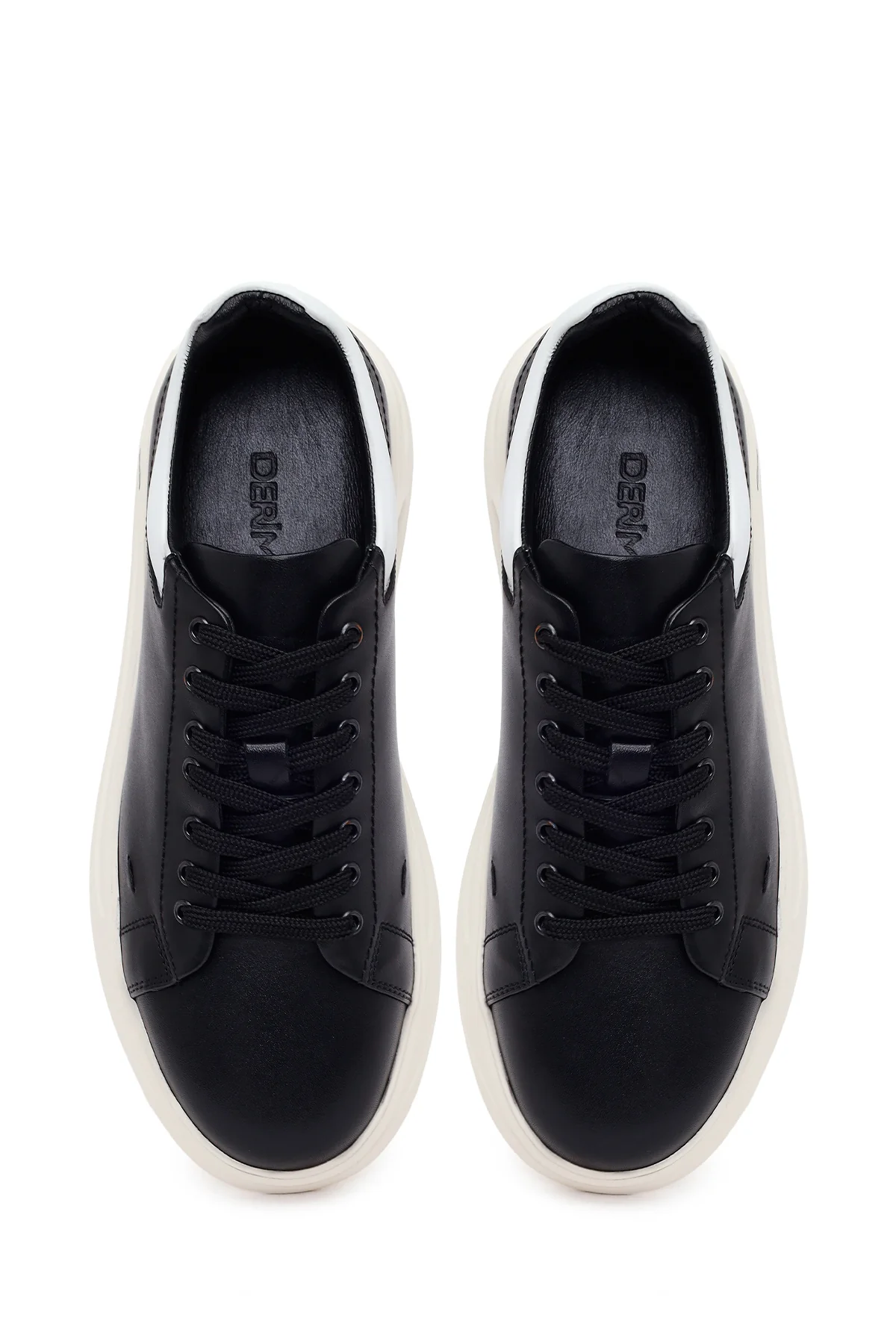 Erkek Siyah Bağcıklı Kalın Deri Sneaker - Image 4