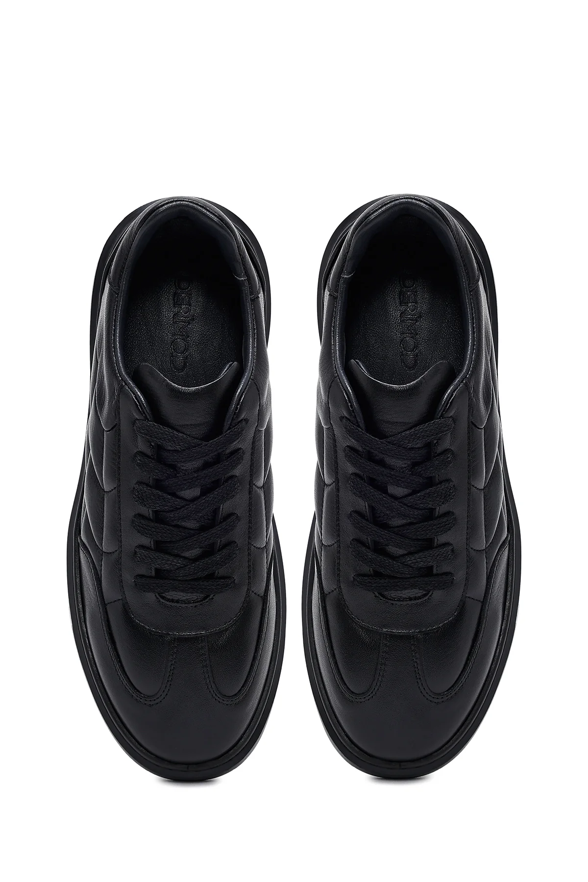 Erkek Siyah Bağcıklı Kalın Tabanlı Baskılı Deri Sneaker - Image 7