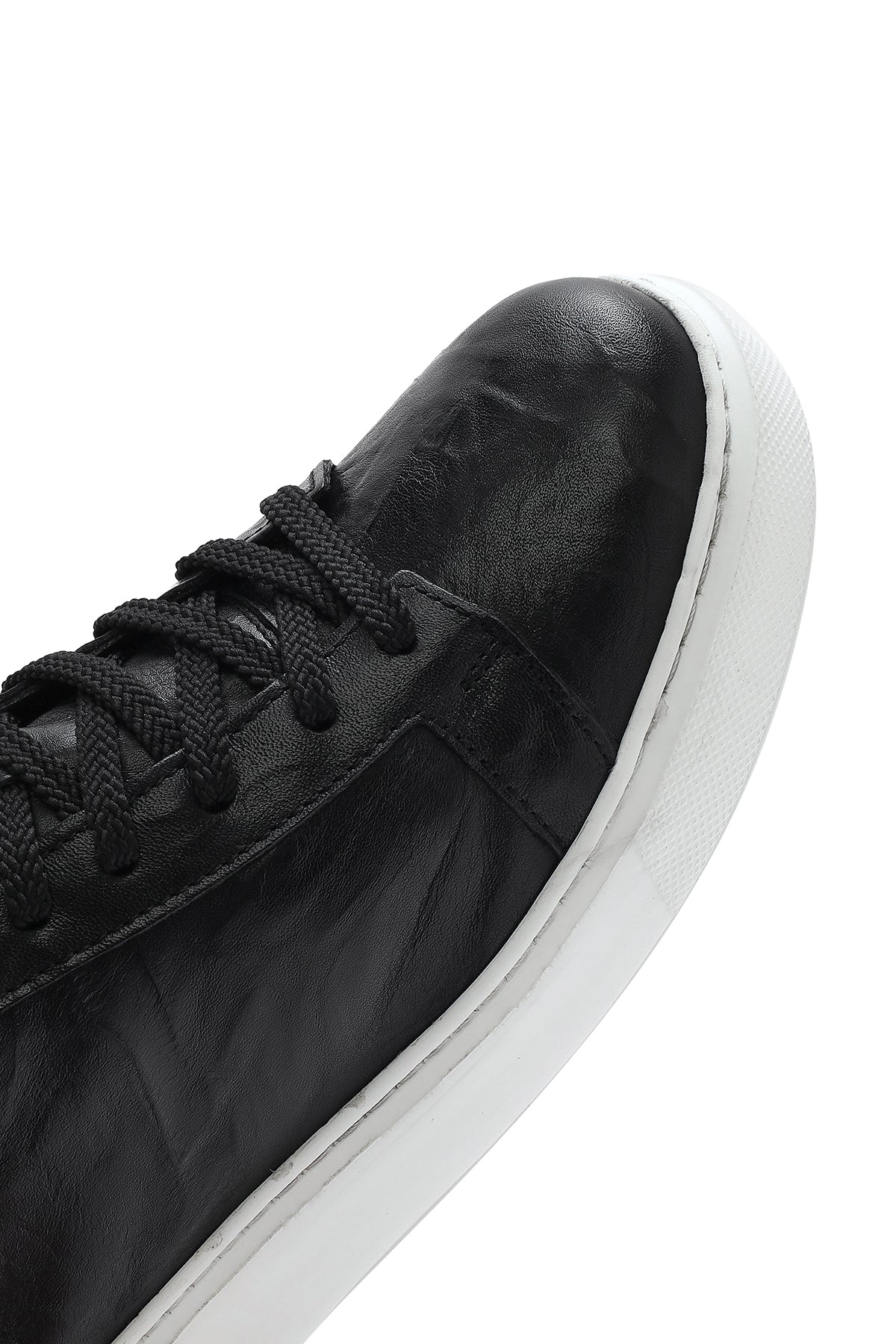 Erkek Siyah Bağcıklı Kalın Tabanlı Baskılı Deri Sneaker - Image 10