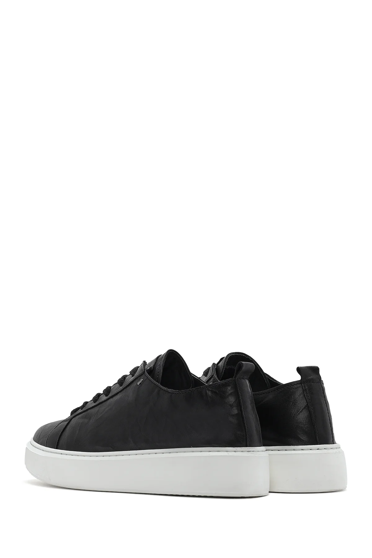 Erkek Siyah Bağcıklı Kalın Tabanlı Baskılı Deri Sneaker - Image 6
