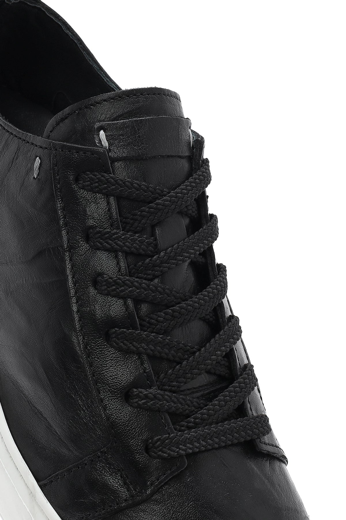 Erkek Siyah Bağcıklı Kalın Tabanlı Baskılı Deri Sneaker - Image 9