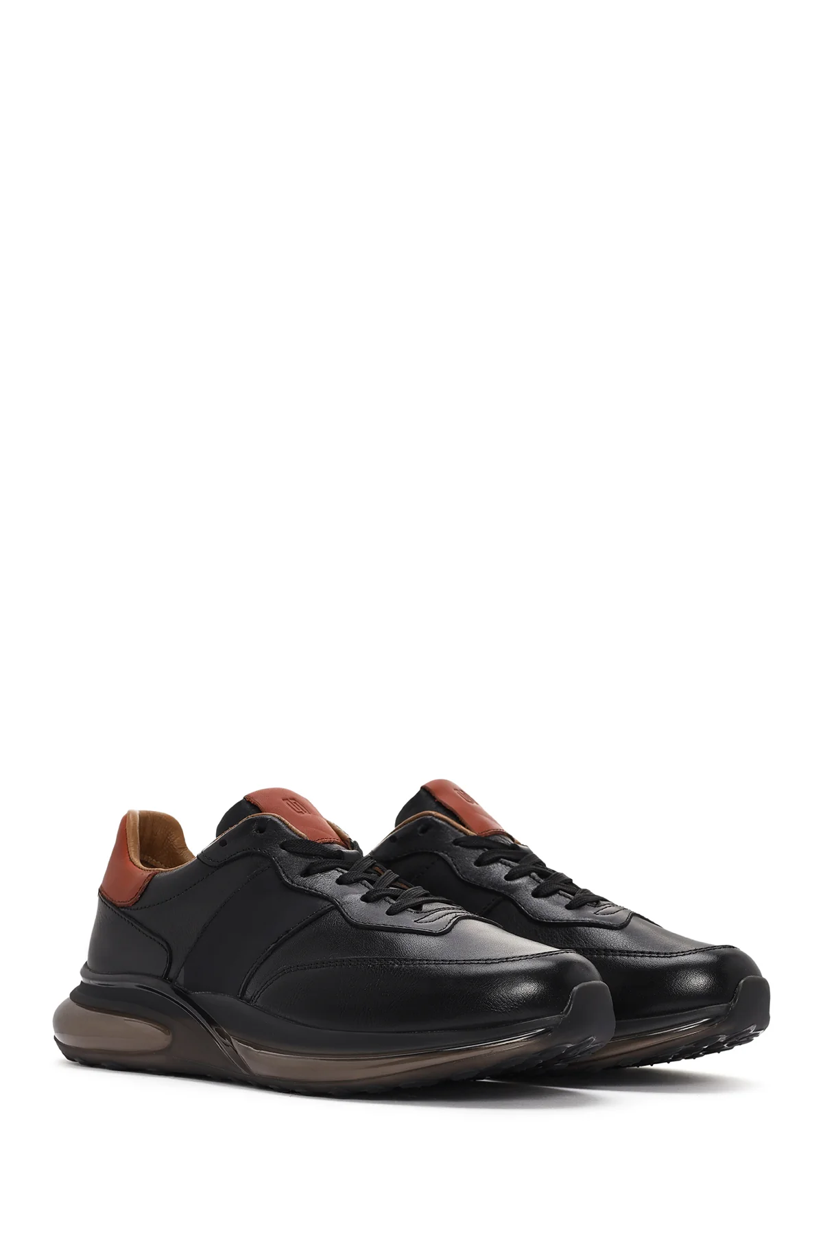 Erkek Siyah Bağcıklı Kalın Tabanlı Deri Casual Sneaker - Image 3