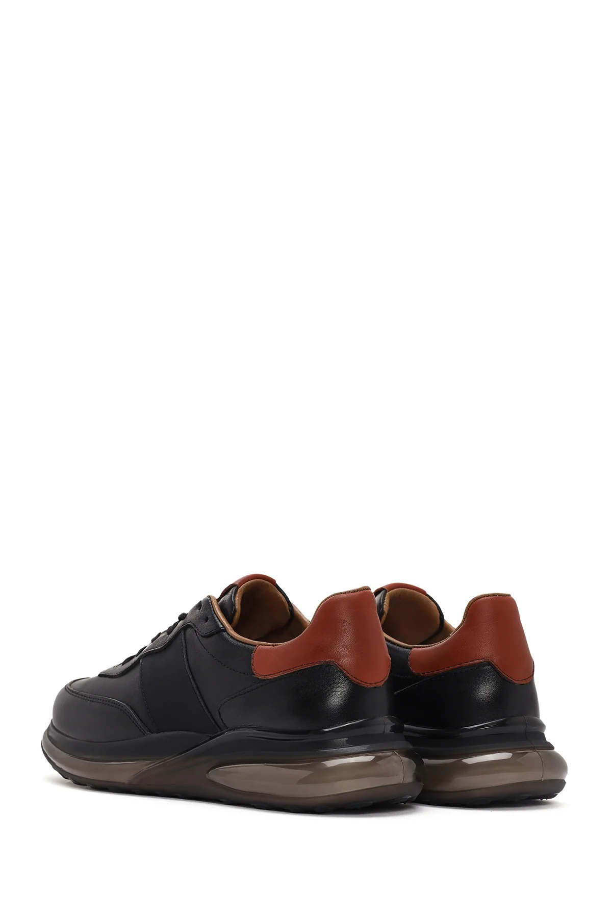 Erkek Siyah Bağcıklı Kalın Tabanlı Deri Casual Sneaker - Image 5