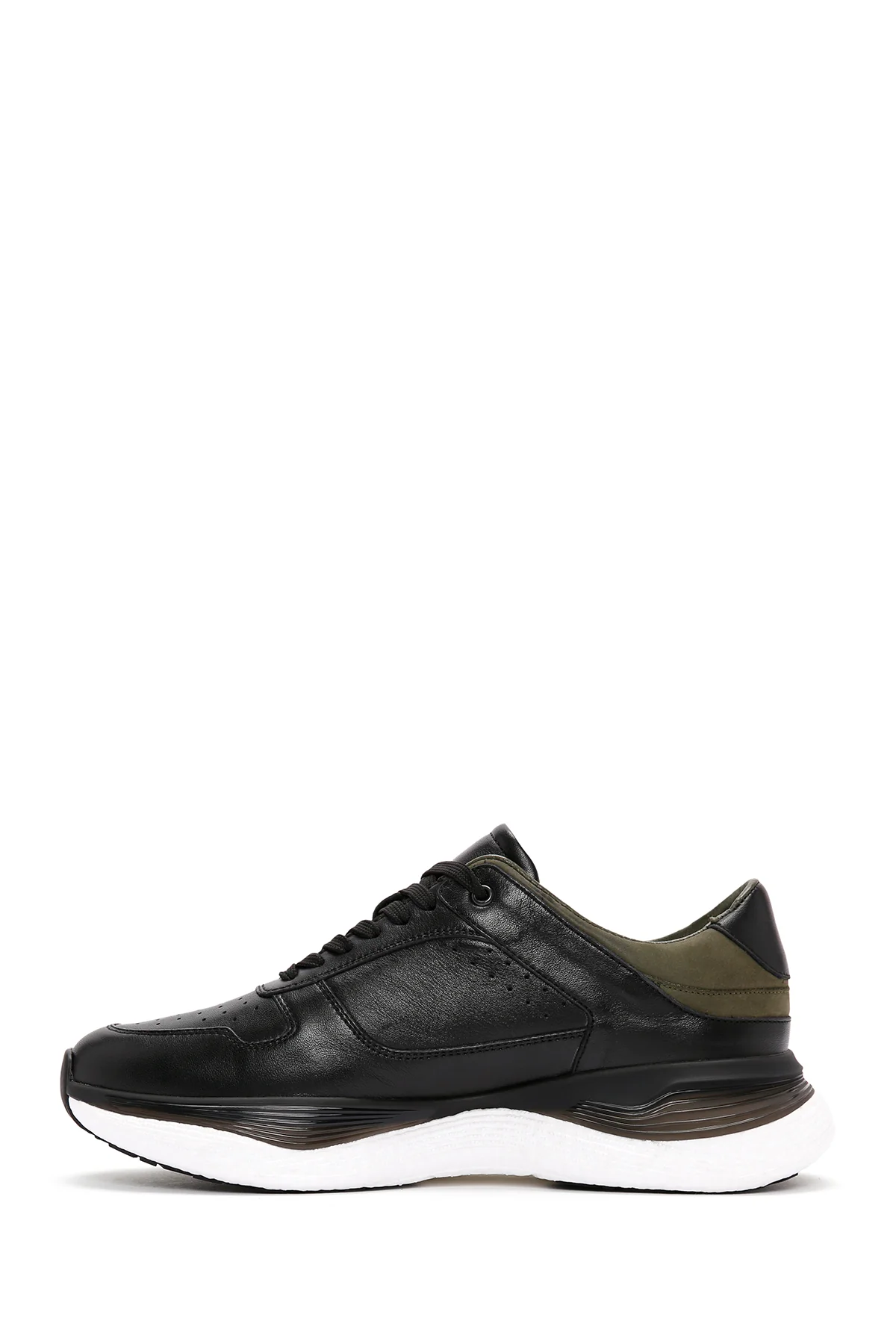 Erkek Siyah Bağcıklı Kalın Tabanlı Deri Casual Sneaker - Image 2