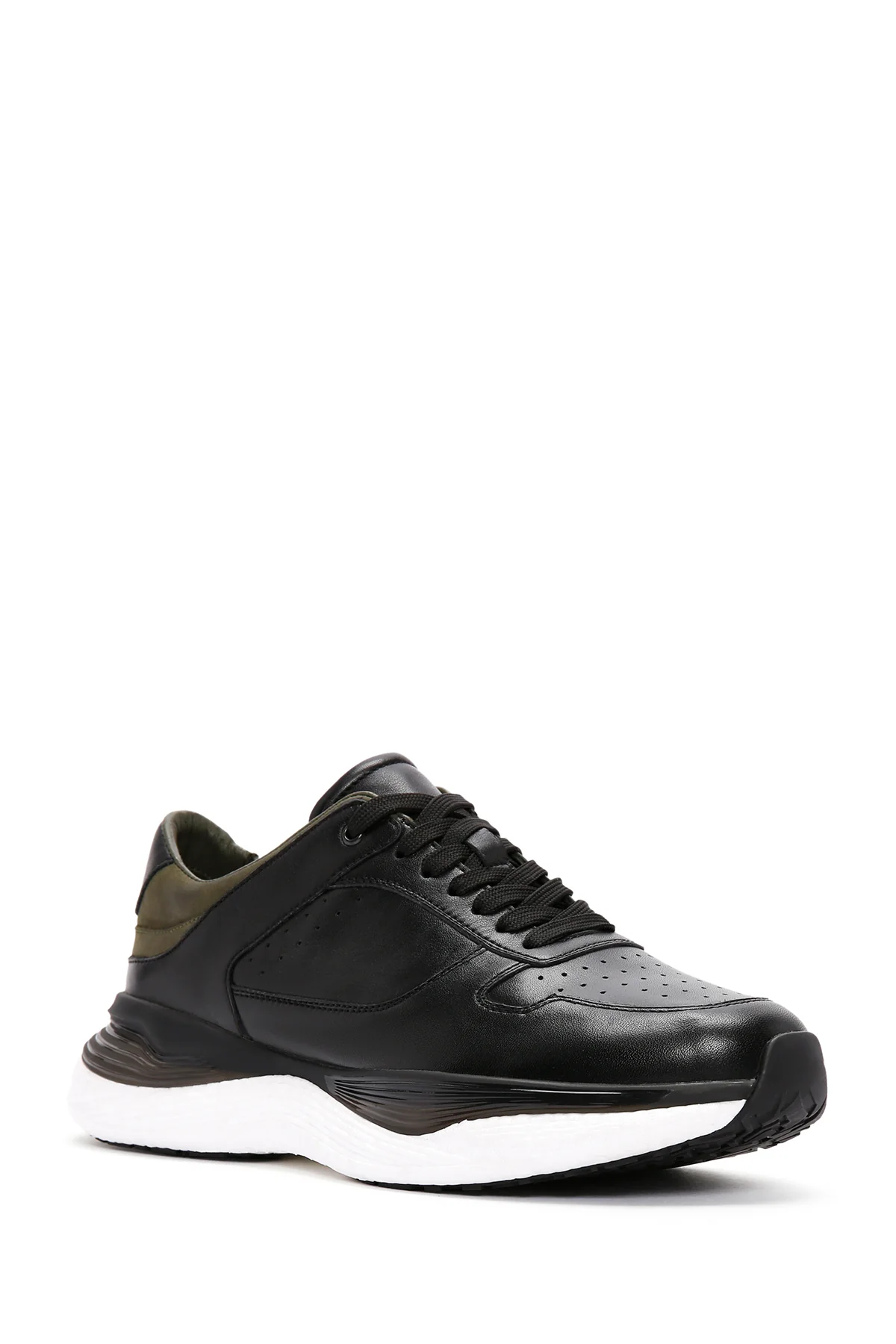 Erkek Siyah Bağcıklı Kalın Tabanlı Deri Casual Sneaker - Image 6