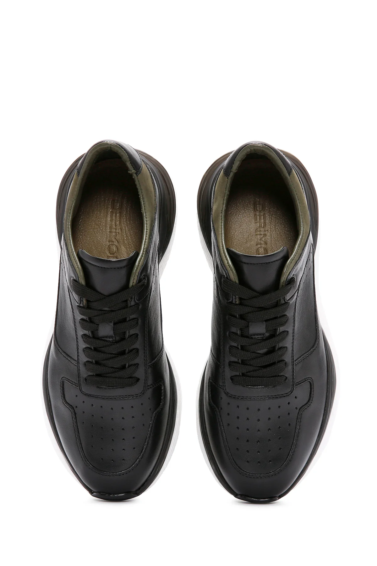 Erkek Siyah Bağcıklı Kalın Tabanlı Deri Casual Sneaker - Image 7