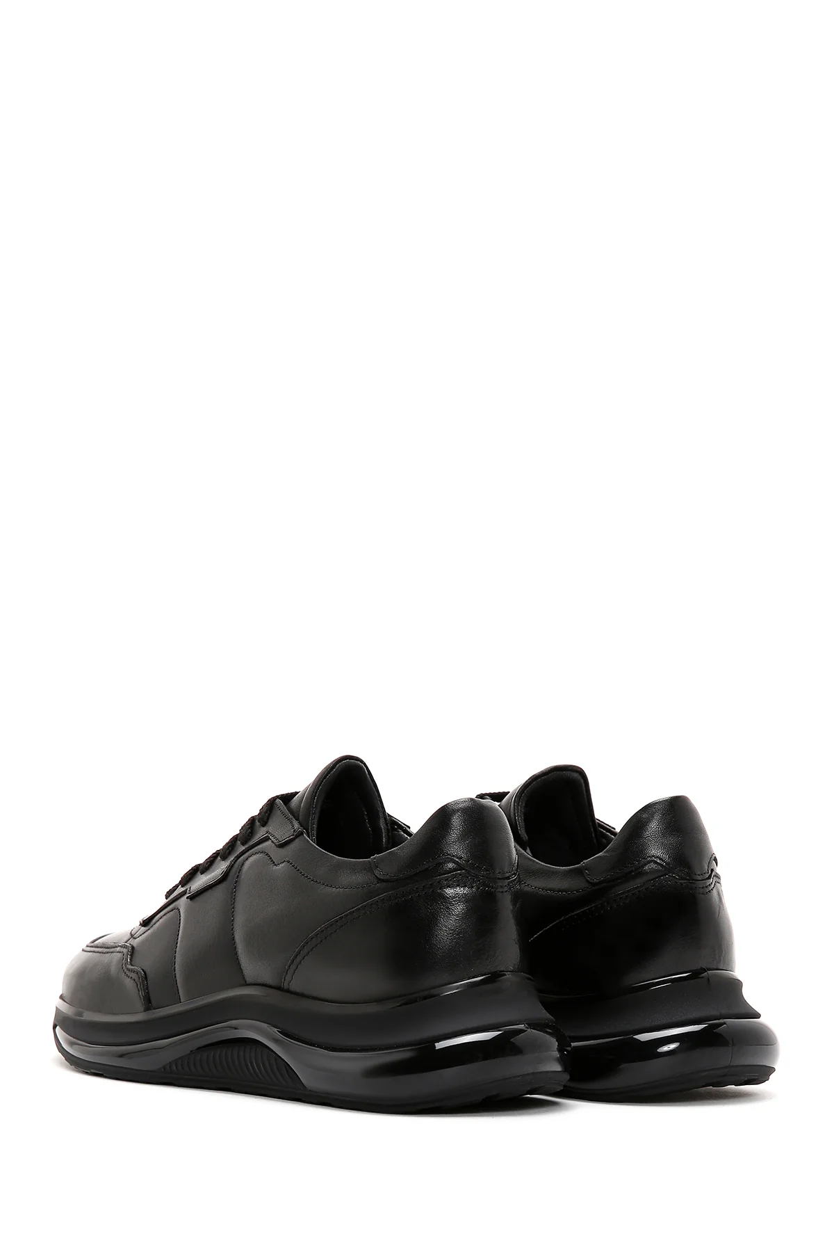 Erkek Siyah Bağcıklı Kalın Tabanlı Deri Casual Sneaker - Image 5