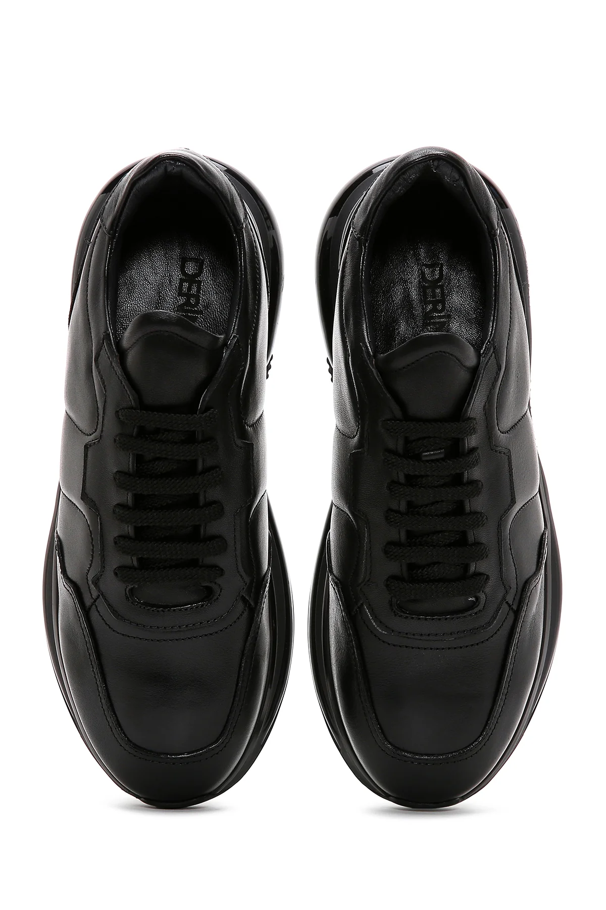 Erkek Siyah Bağcıklı Kalın Tabanlı Deri Casual Sneaker - Image 6