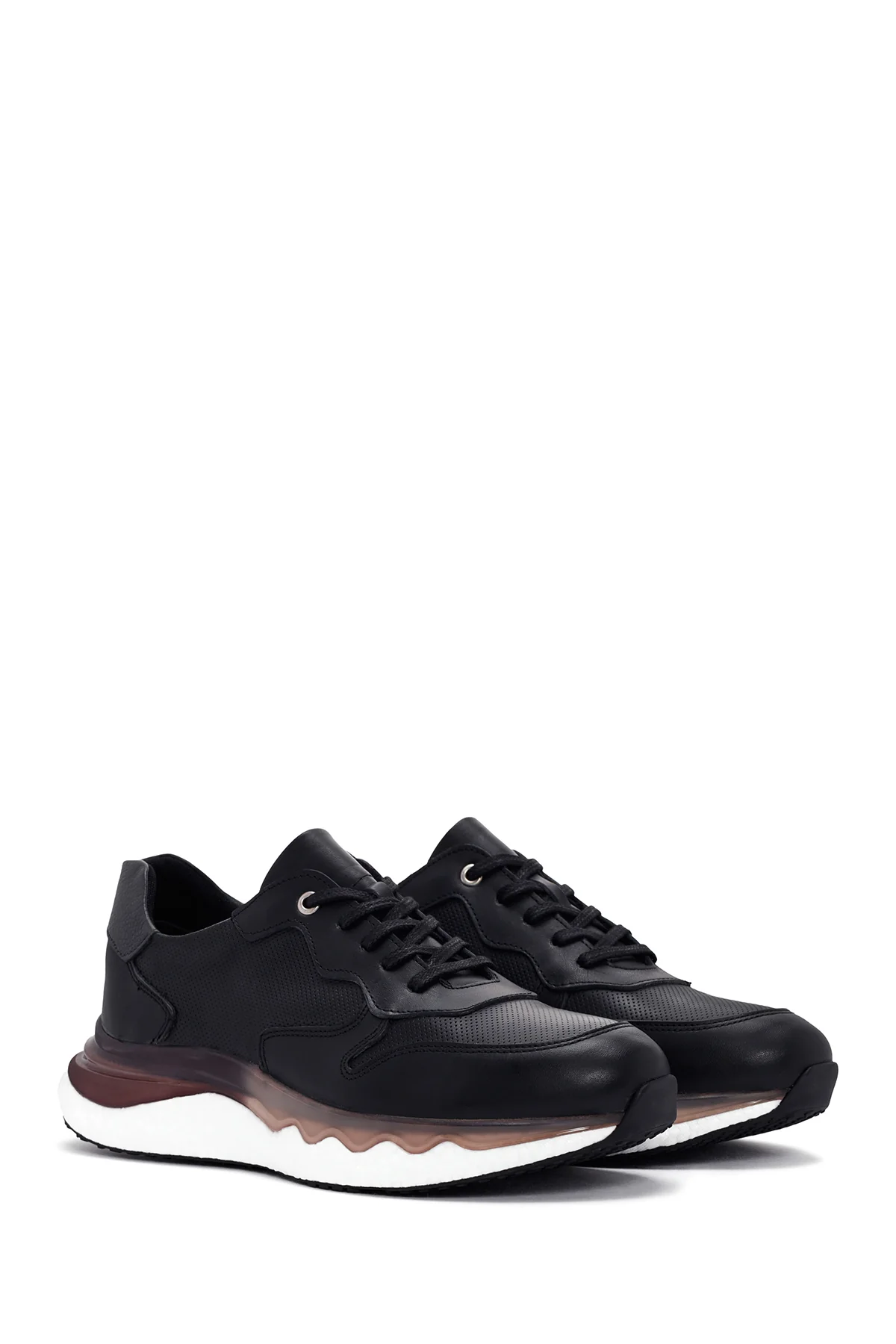 Erkek Siyah Bağcıklı Kalın Tabanlı Deri Casual Sneaker - Image 3