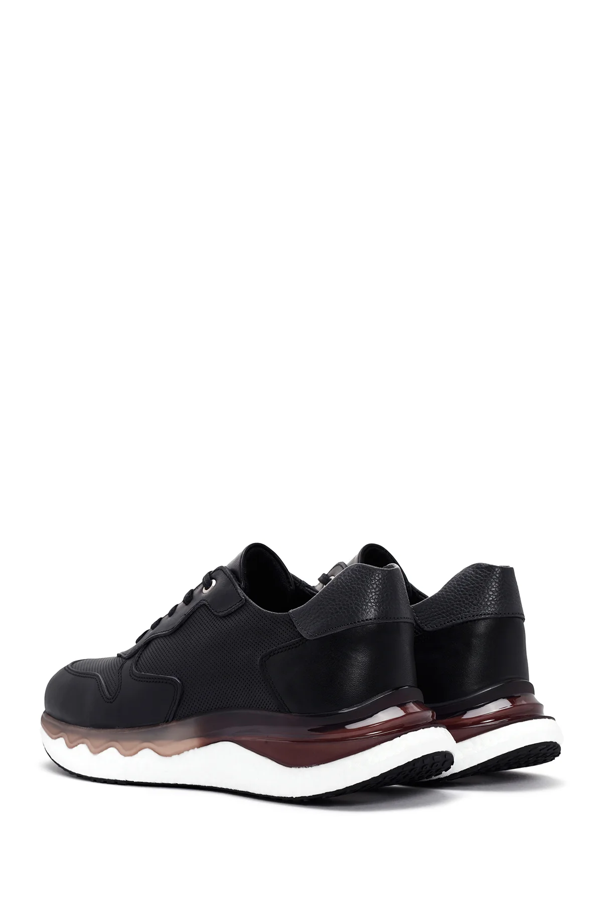 Erkek Siyah Bağcıklı Kalın Tabanlı Deri Casual Sneaker - Image 5