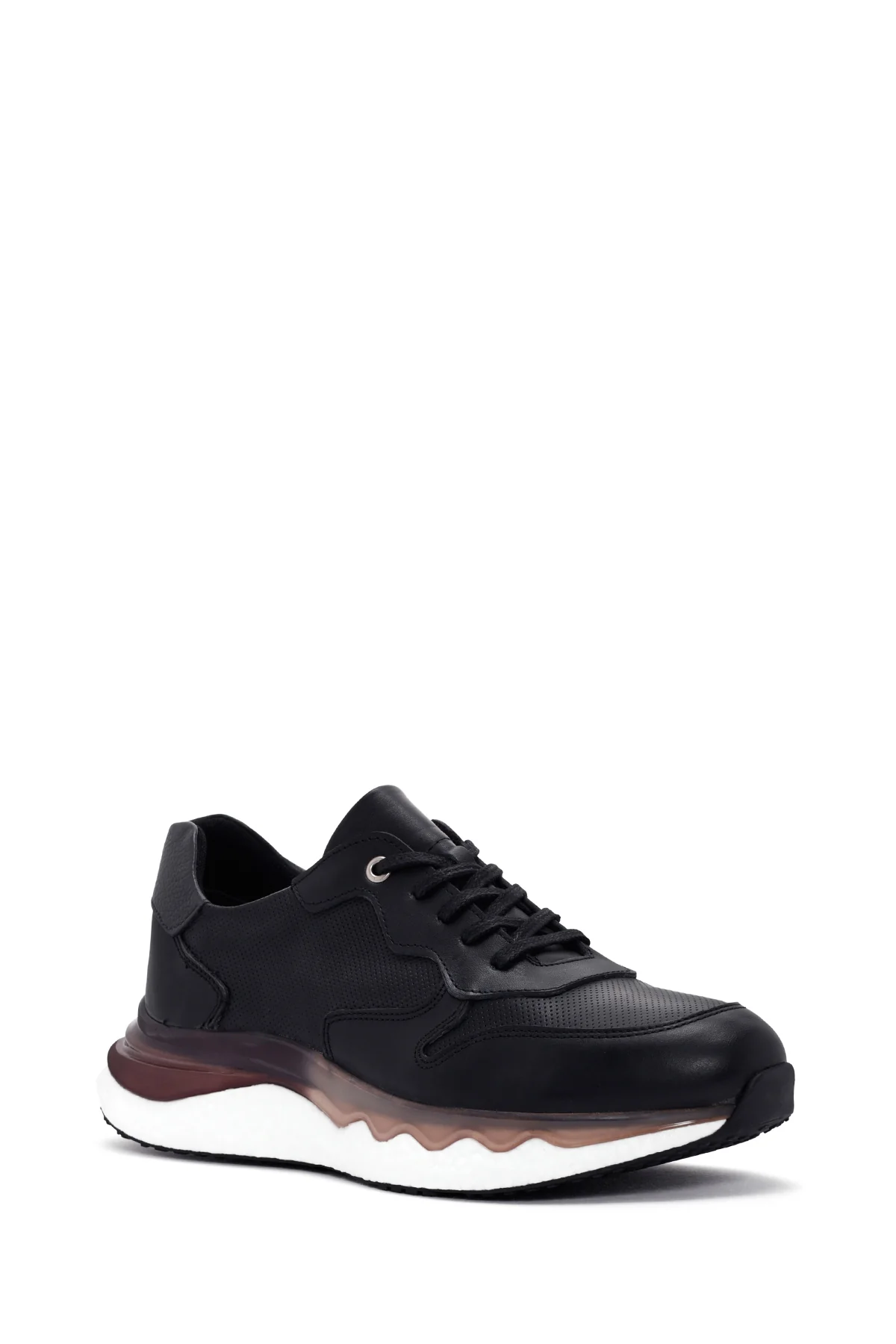 Erkek Siyah Bağcıklı Kalın Tabanlı Deri Casual Sneaker - Image 6