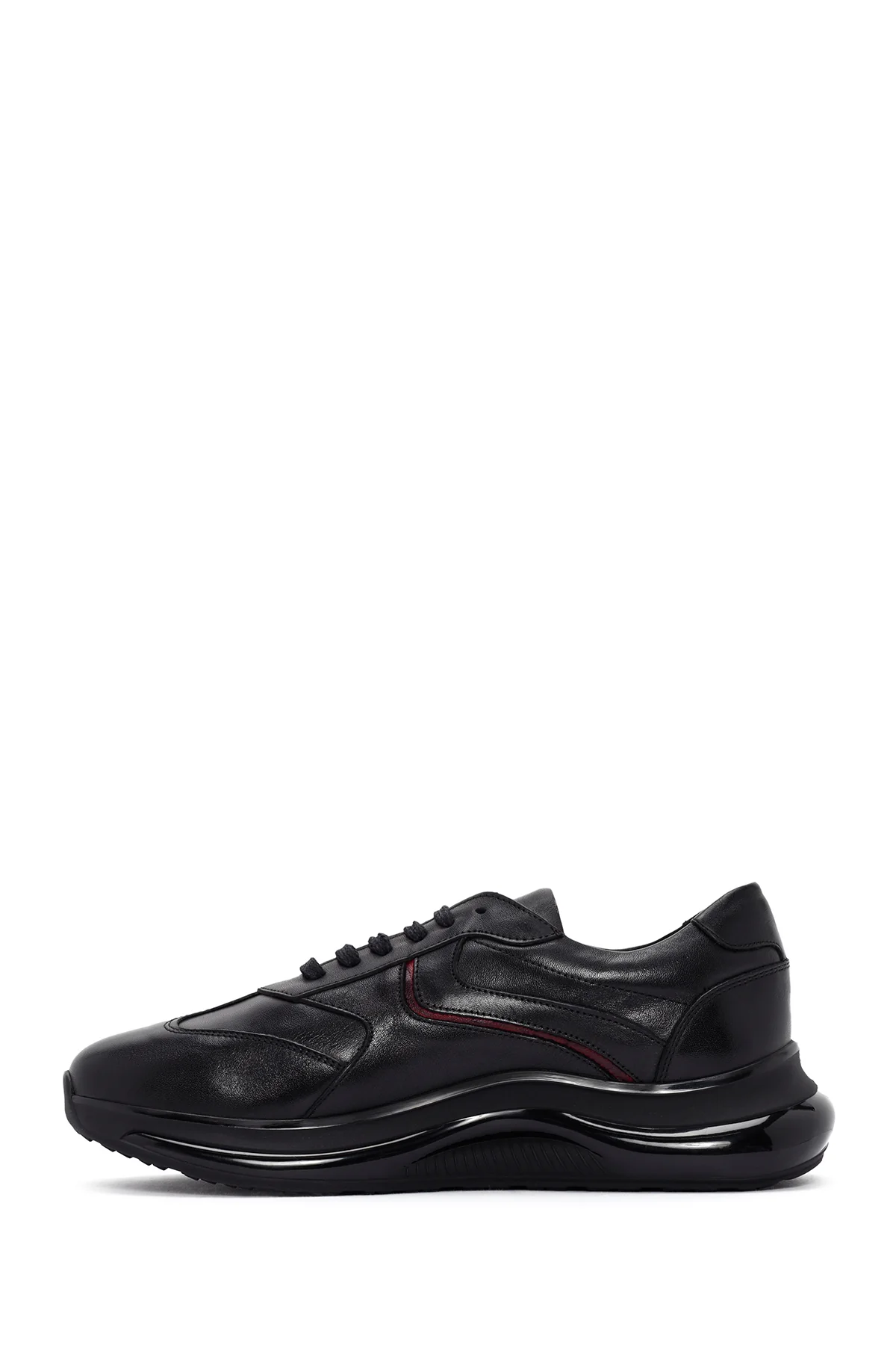 Erkek Siyah Bağcıklı Kalın Tabanlı Deri Casual Sneaker - Image 2
