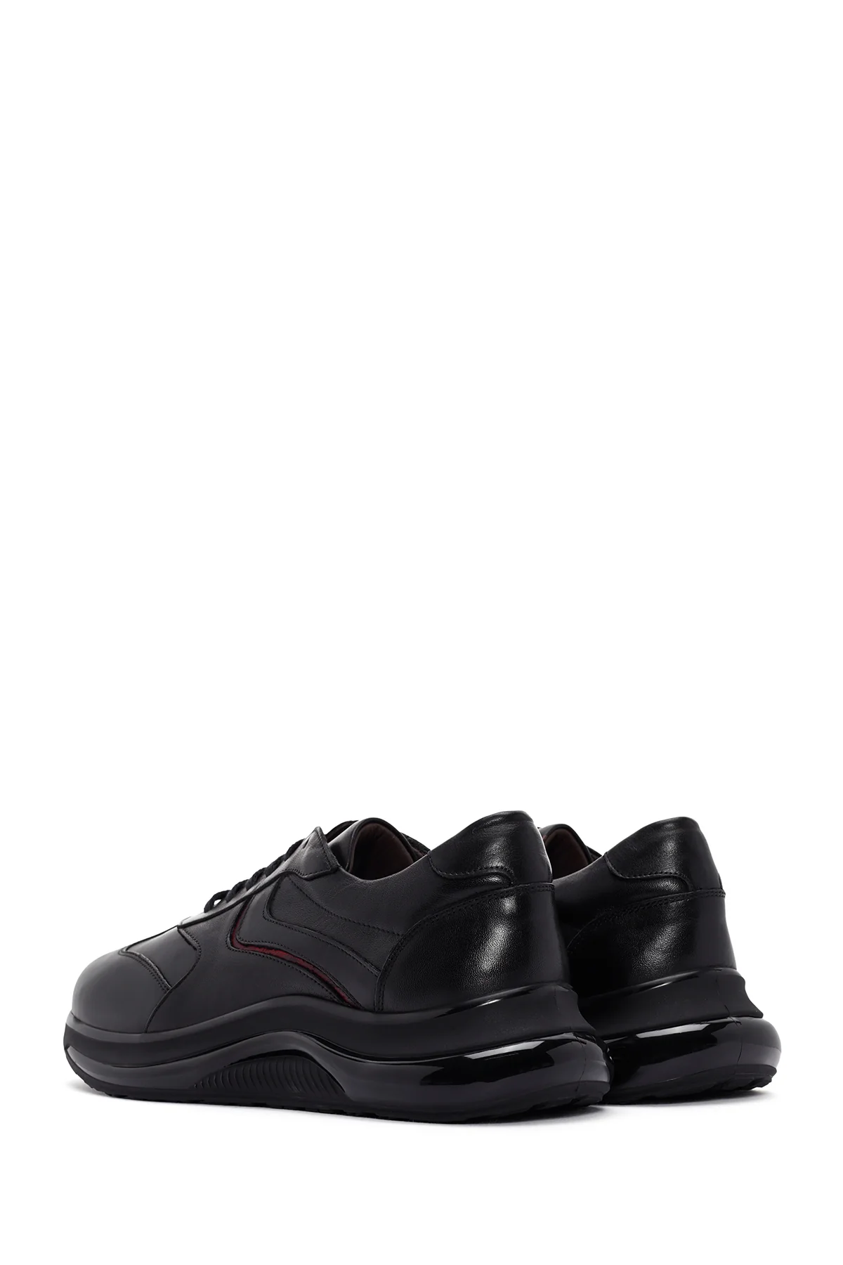 Erkek Siyah Bağcıklı Kalın Tabanlı Deri Casual Sneaker - Image 5