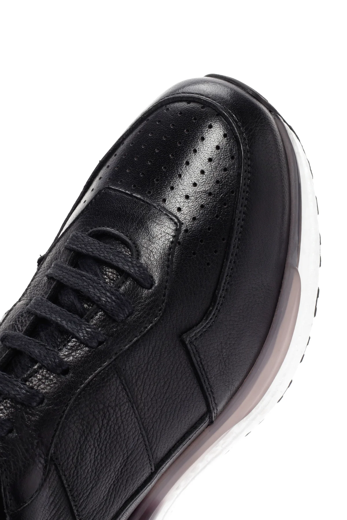 Erkek Siyah Bağcıklı Kalın Tabanlı Deri Casual Sneaker - Image 10