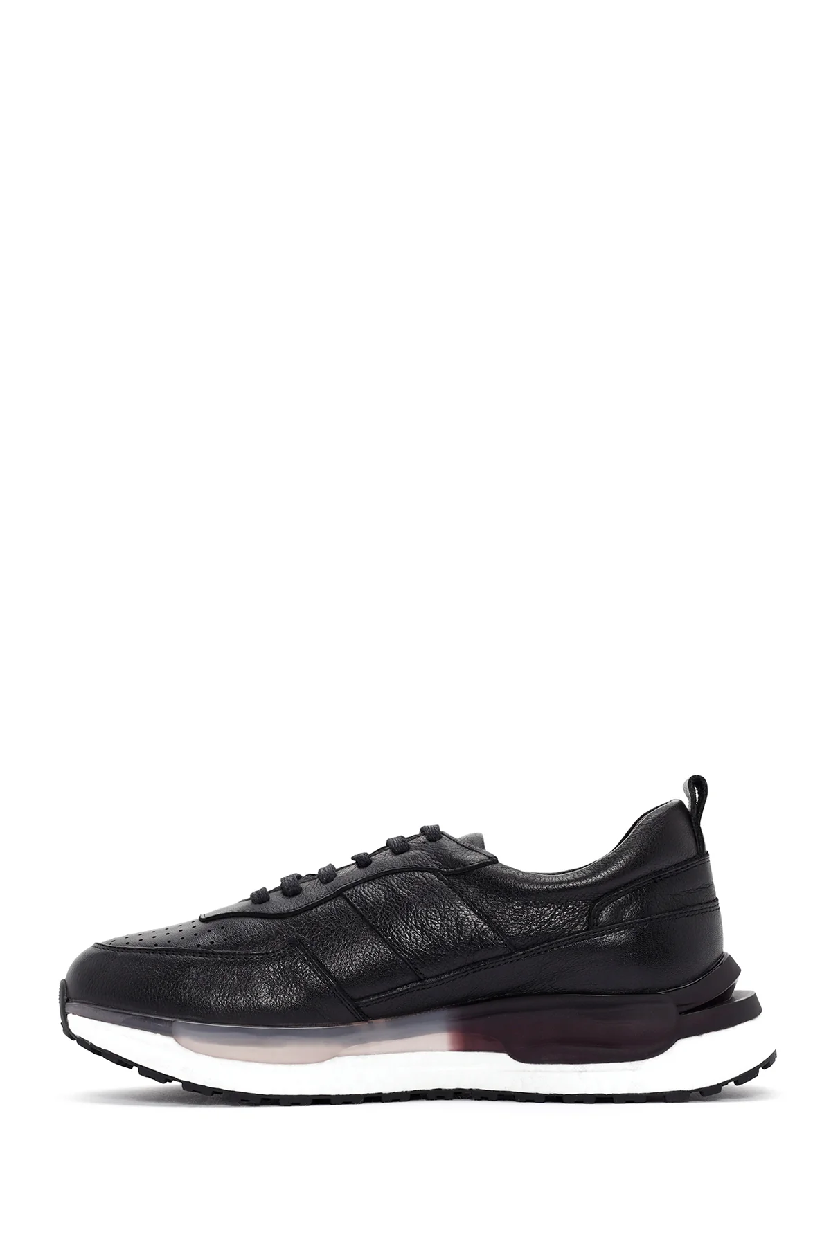 Erkek Siyah Bağcıklı Kalın Tabanlı Deri Casual Sneaker - Image 2