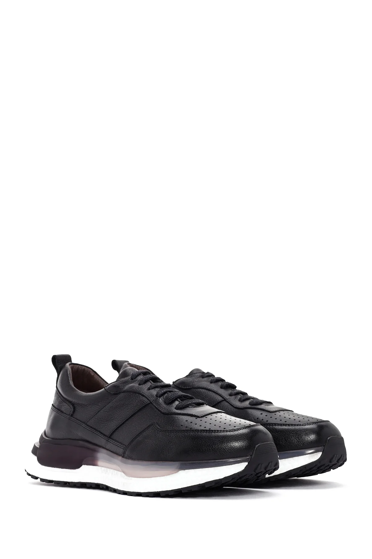 Erkek Siyah Bağcıklı Kalın Tabanlı Deri Casual Sneaker - Image 3