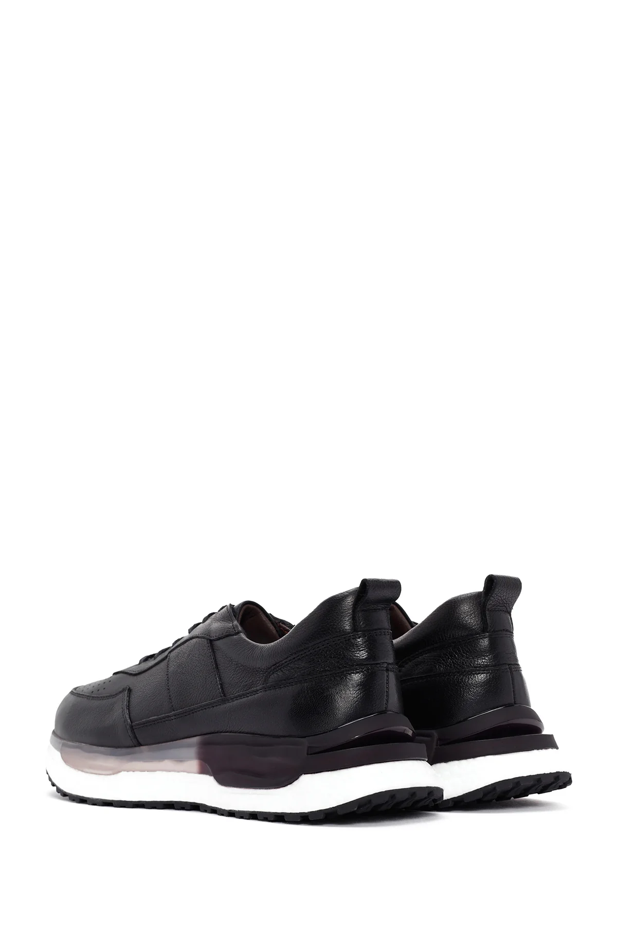 Erkek Siyah Bağcıklı Kalın Tabanlı Deri Casual Sneaker - Image 5