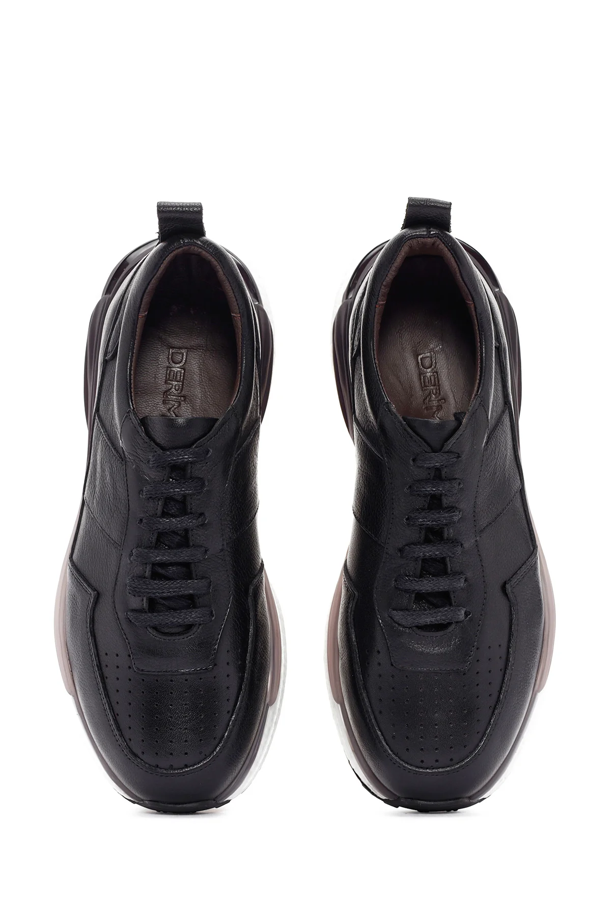 Erkek Siyah Bağcıklı Kalın Tabanlı Deri Casual Sneaker - Image 7