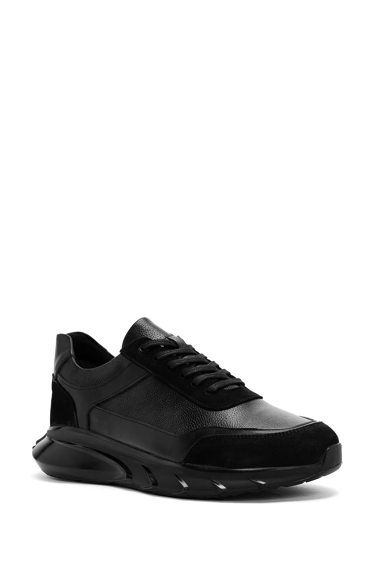 Erkek Siyah Bağcıklı Kalın Tabanlı Deri Casual Sneaker - Image 6
