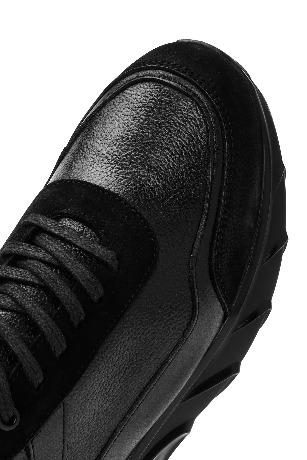 Erkek Siyah Bağcıklı Kalın Tabanlı Deri Casual Sneaker - Image 9
